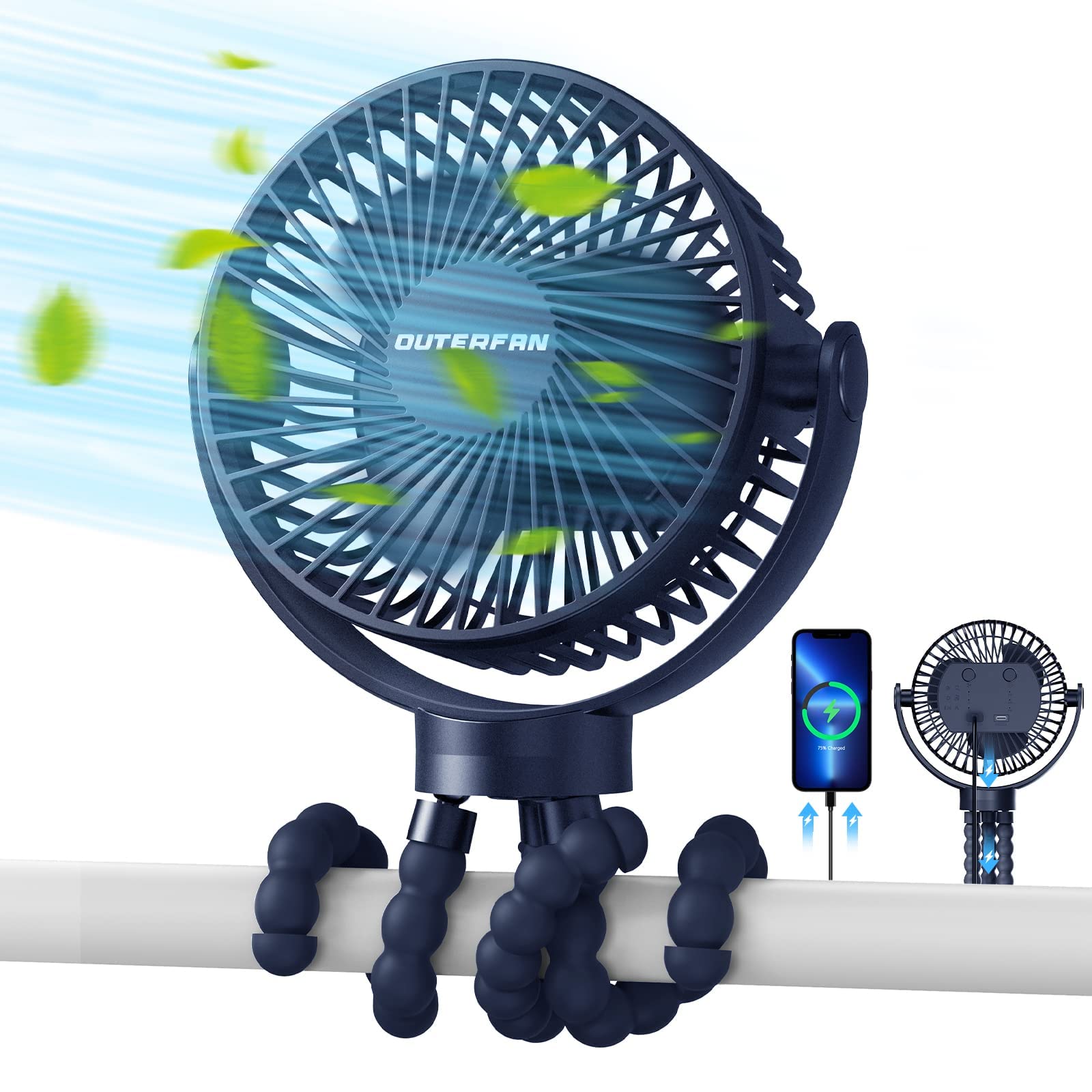 Portable Fan with 12000mAh Battery - 60Hrs Runtime, USB Rechargeable Stroller Fan for Baby, Travel & Camping | Clip-On Small Fan for Bedroom, Desk, Car Seat, Peloton & Office Use | Personal Handheld Cooling Fan for Home & Outdoor Activities