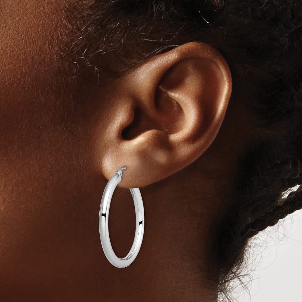 10K White Gold Hinged Tube Hoop Earrings - 30mm x 29mm | Elegant Dangle Earrings for Women | Perfect for Parties, Weddings & Everyday Wear