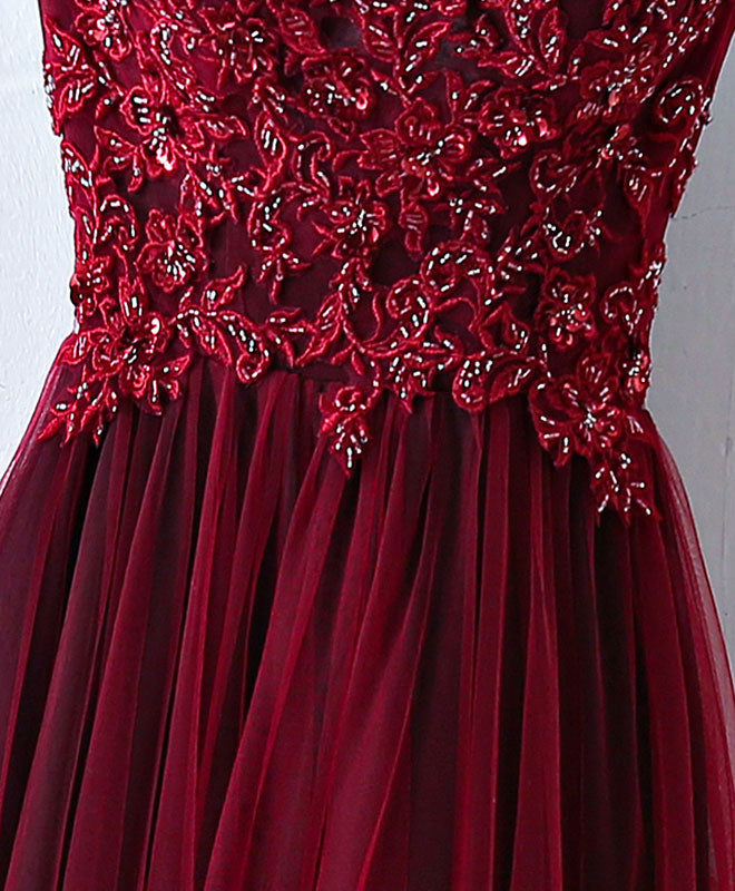Elegant Burgundy One Shoulder Long Prom Dress with Lace Detail - Formal Evening Gown for Homecoming, Wedding, and Special Occasions