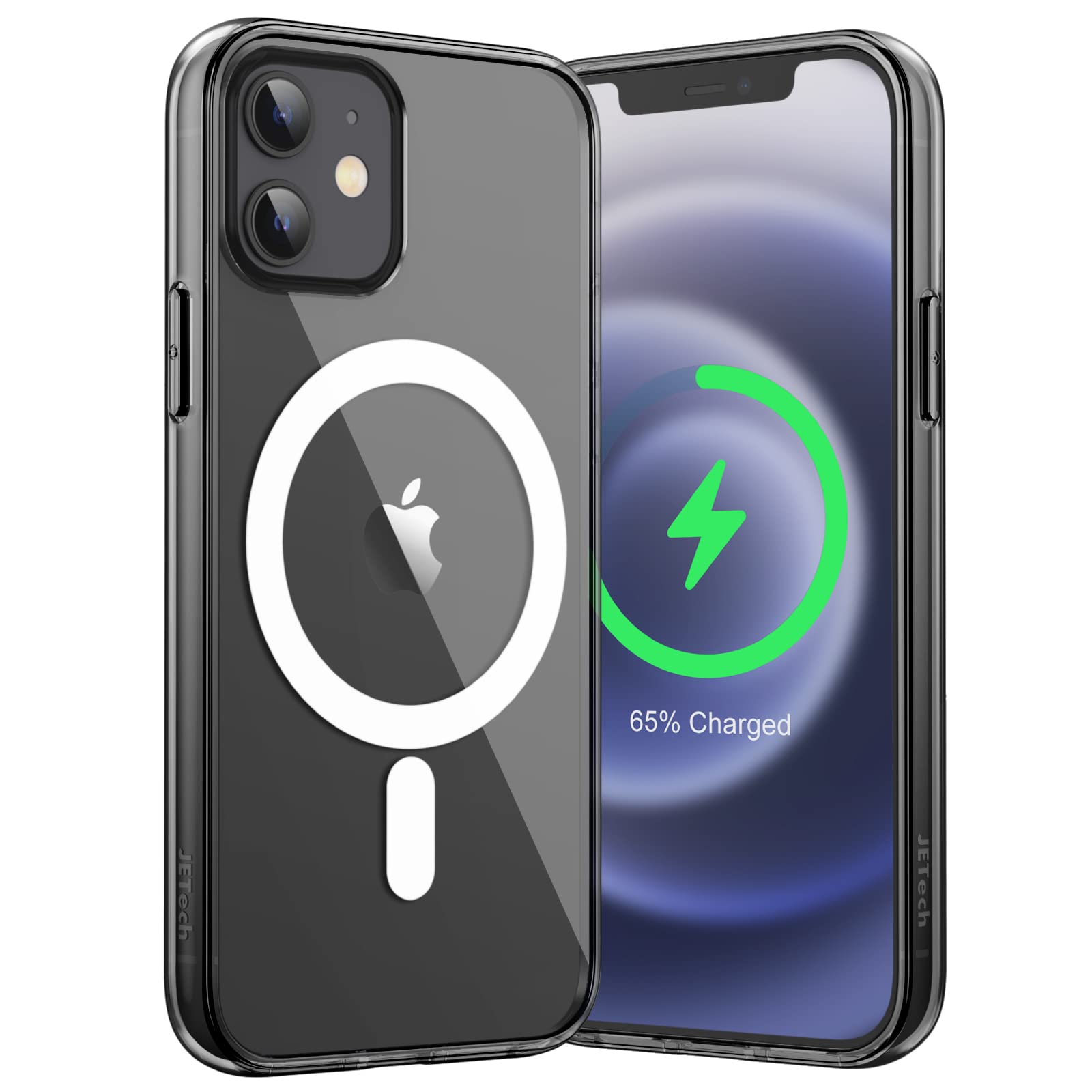 JETech Magnetic Case for iPhone 12 Mini 5.4-Inch | MagSafe Compatible Wireless Charging | Shockproof & Anti-Scratch Clear Back Bumper Cover (Black) | Perfect for Everyday Protection & Wireless Charging Convenience