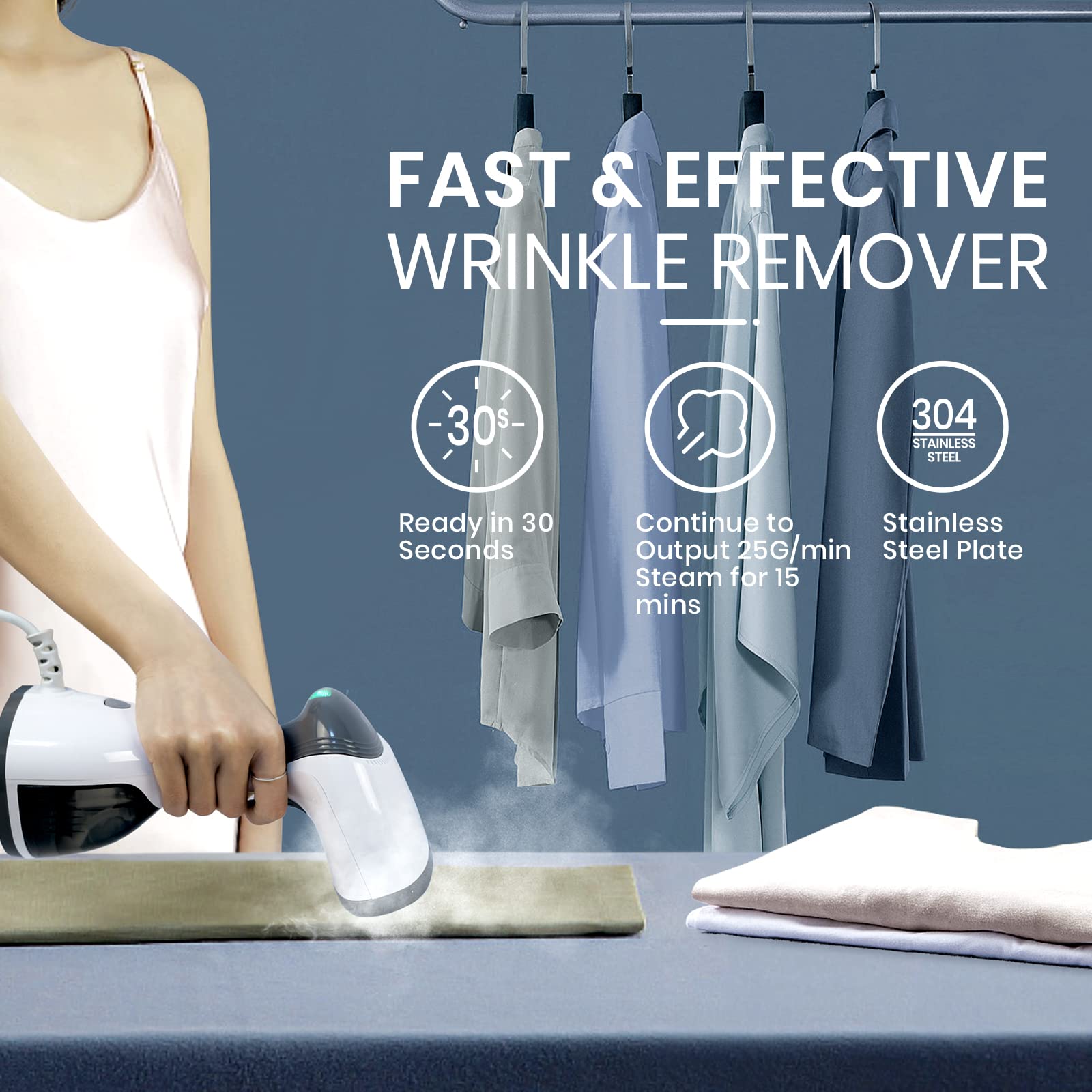 Kolohoso 1500W Handheld Clothes Steamer - Fast Heat Up, Portable Travel Garment Steamer with Upgraded Nozzle & 260ml Water Tank - Perfect for Wrinkles Removal at Home, Office, and Travel