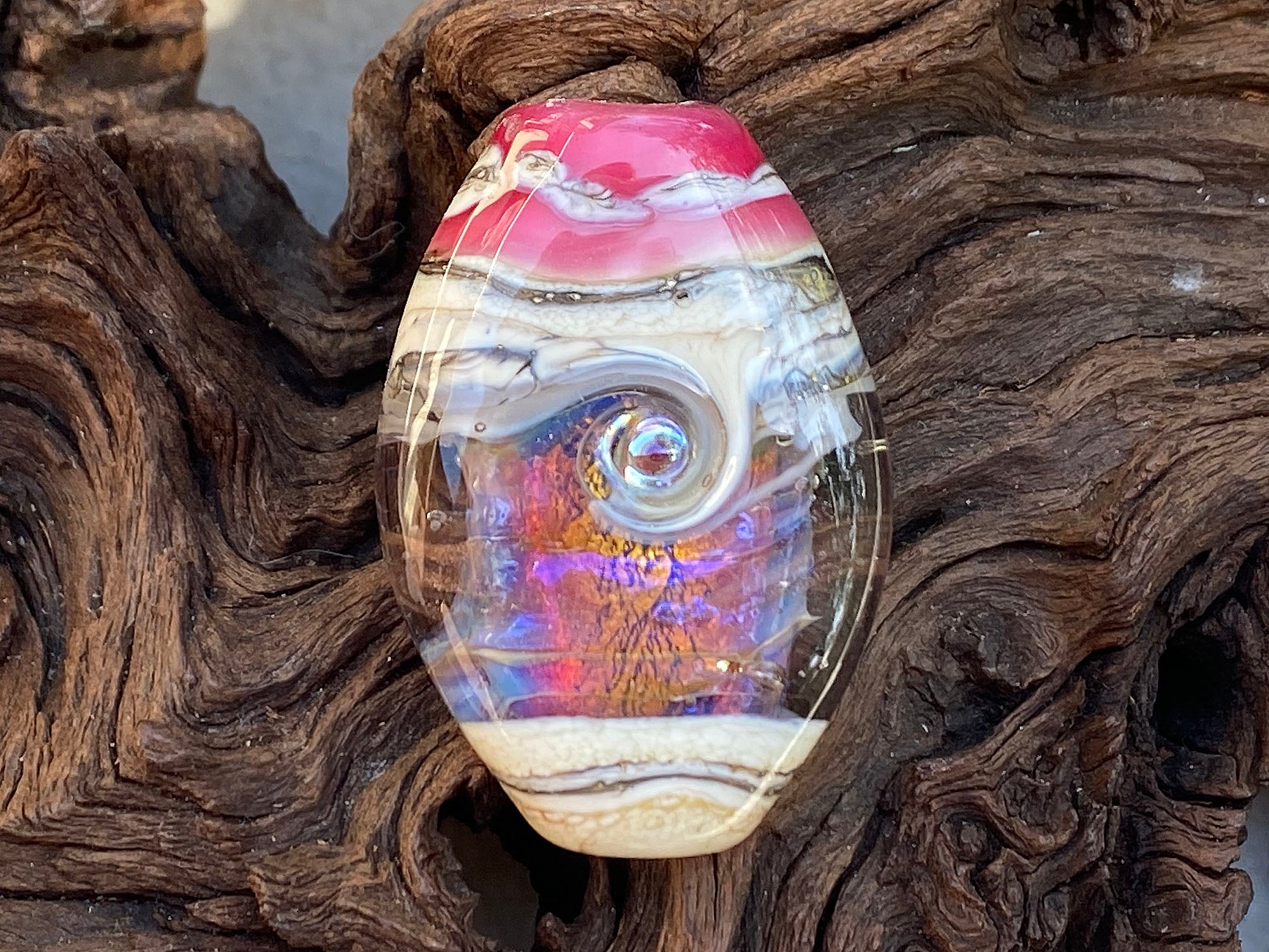Natural Pink Fire Opal Organic Lampwork Focal Bead for Jewelry Making - Handmade Glass Bead for Necklaces, Bracelets & DIY Crafts - Perfect for Bohemian & Artisan Designs