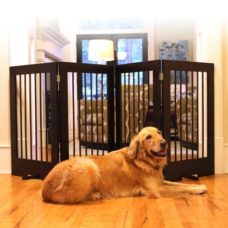 Tall Pet Barrier for Dogs & Cats - Premium Walnut Wood - Ideal for Stairs, Doorways & Indoor/Outdoor Use