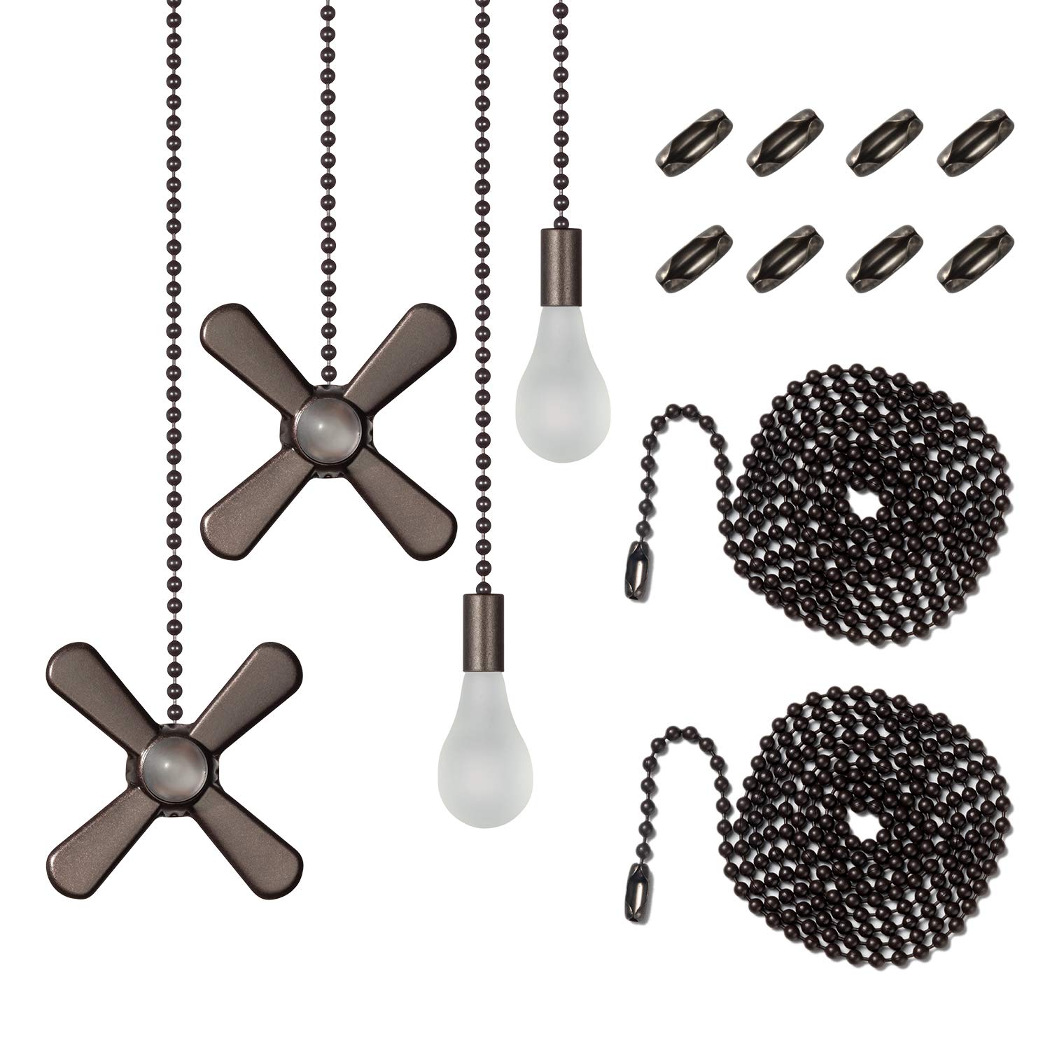Ceiling Fan Pull Chain Kit - 4Pcs Beaded Ball Pull Chains, 8Pcs Loop Connectors & 2Pcs 36-inch Extensions (Oil Rubbed Bronze) | Easy Installation for Bedroom, Living Room & Office Fans