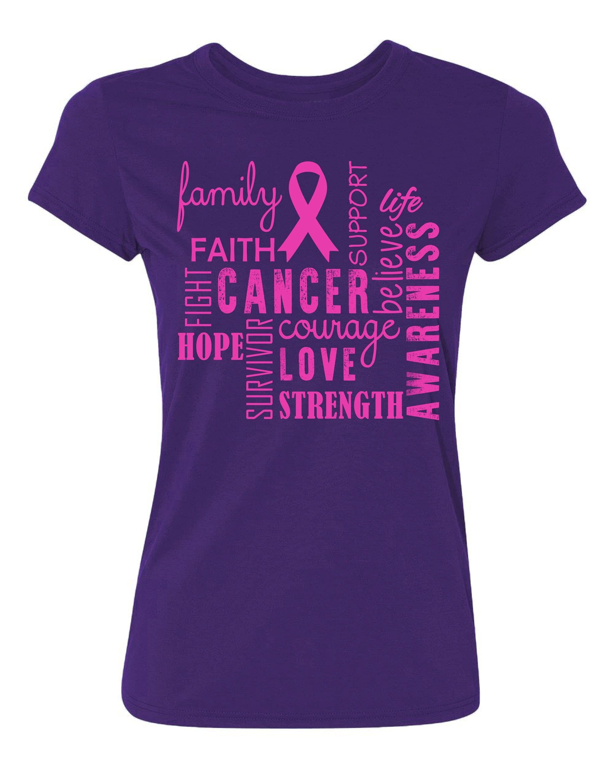 Kropsis Pink Ribbon Breast Cancer Awareness Women's T-Shirt - Family Word Clouds Design - Support Women's Health - Perfect for Fundraisers & Awareness Events