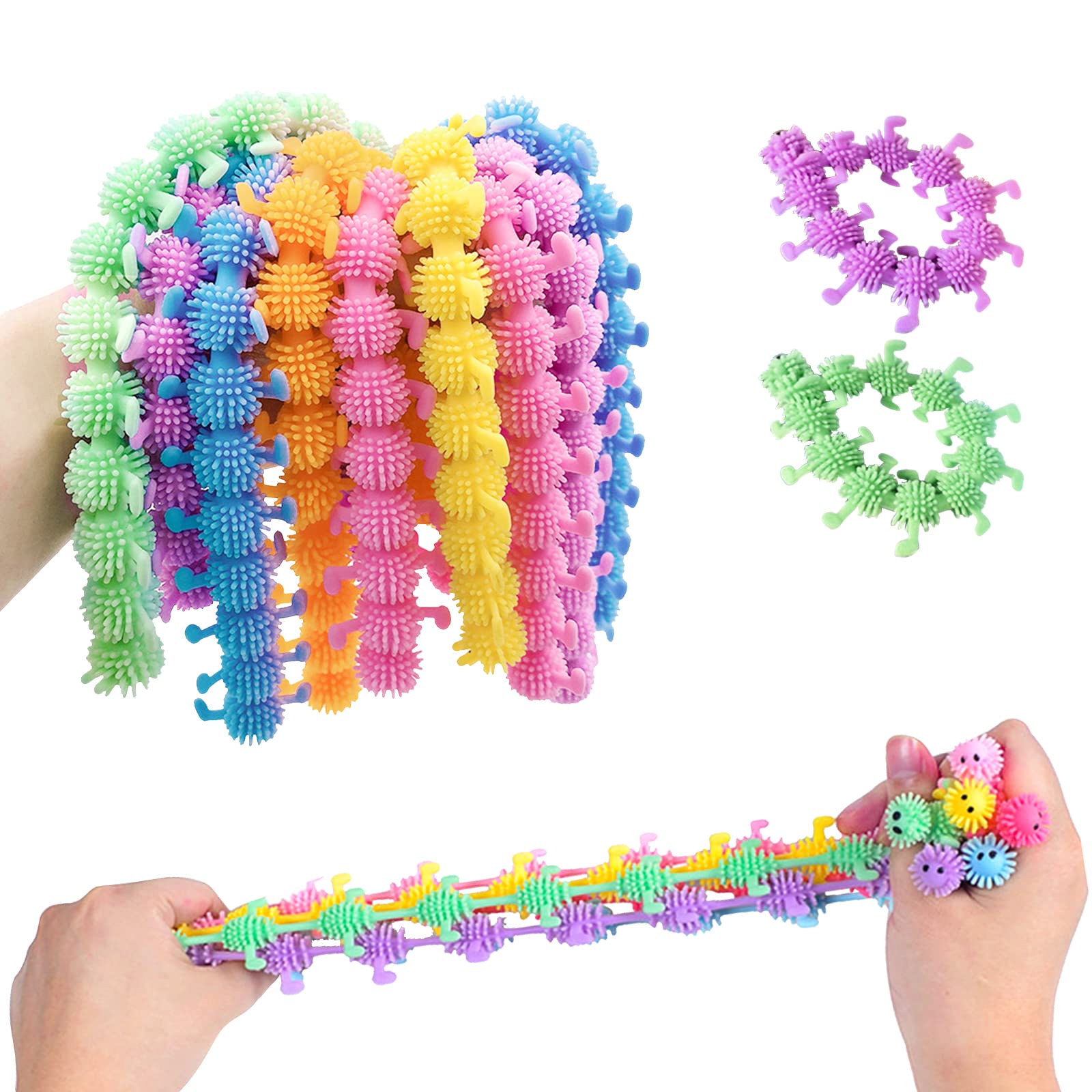 Hirsrian Fidget Noodles Toys - 6 Pack Stretchy Sensory Strings for Stress Relief, ADHD & Autism - Rainbow Colored Worm Noodle Fidget Toys for Kids, Toddlers & Adults - Perfect for Classroom, Office & Home Use