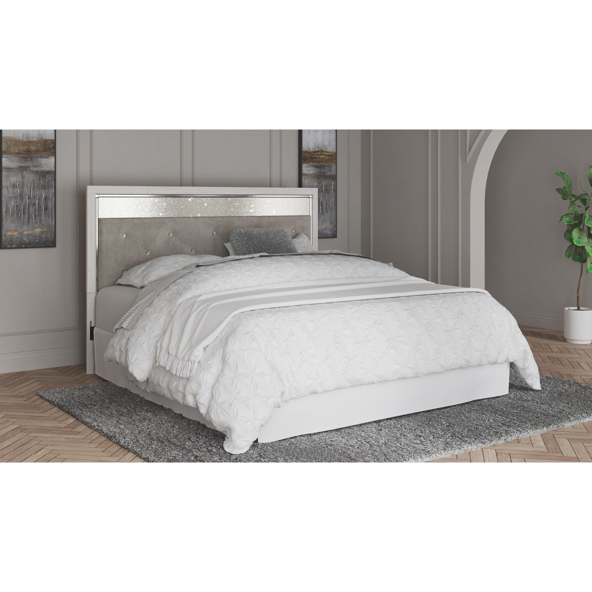 Altyra Upholstered Headboard in White - Queen Size Bed Frame Accent for Modern Bedroom Decor