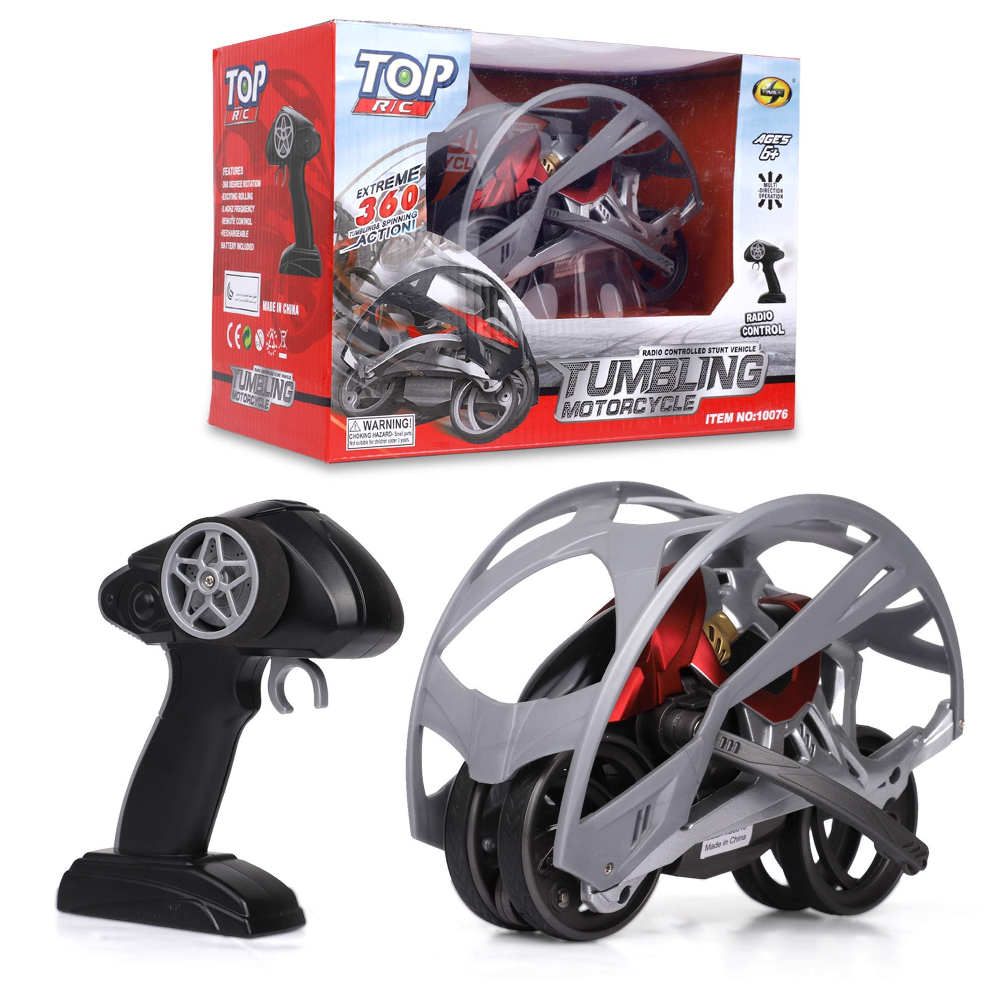 Tech 4 Kids Tumbling R/C Motorcycle - 2.4Ghz Remote Control Stunt Vehicle with 360° Wheel Drive & Rechargeable Battery - Electric Toy Car for Kids & Adults Age 6+ - Perfect for Indoor Play, Backyard Stunts & RC Racing Fun