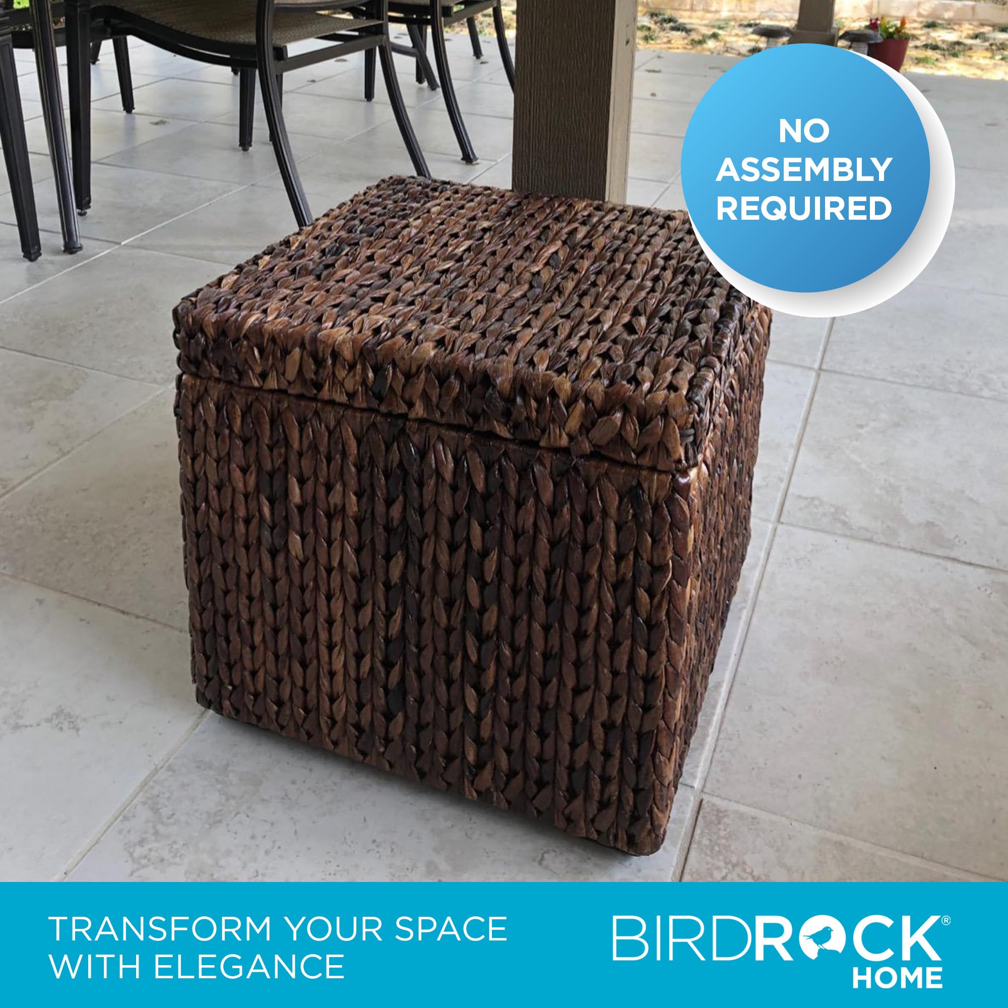 BIRDROCK HOME Seagrass Storage Cube Box with Lid - Hand Woven Decorative Basket for Blankets, Pillows, Toys & Home Organization - Sturdy Metal Frame Woven Organizer Bin - Natural Brown Wash - Perfect for Living Room, Bedroom & Nursery Storage
