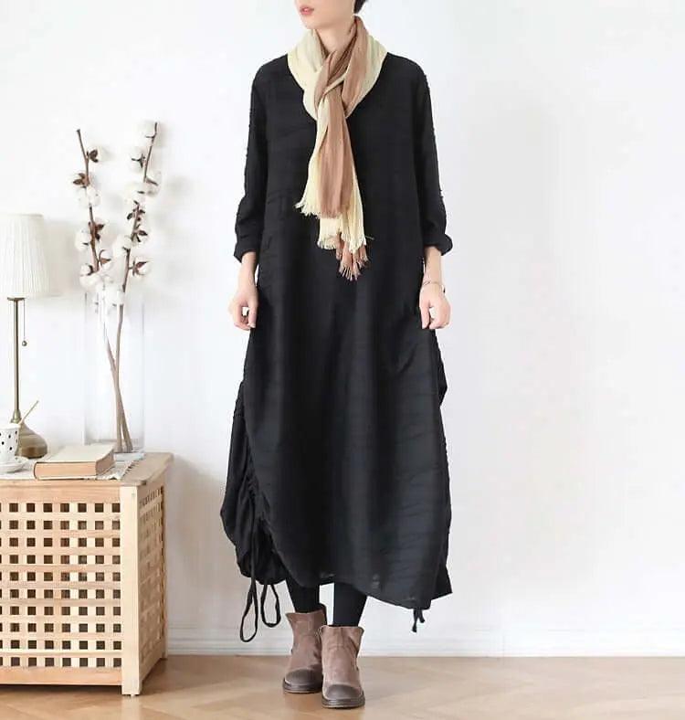 Elegant Black Cotton Dress with Asymmetrical Hem for Women - Perfect for Parties, Date Nights & Special Occasions