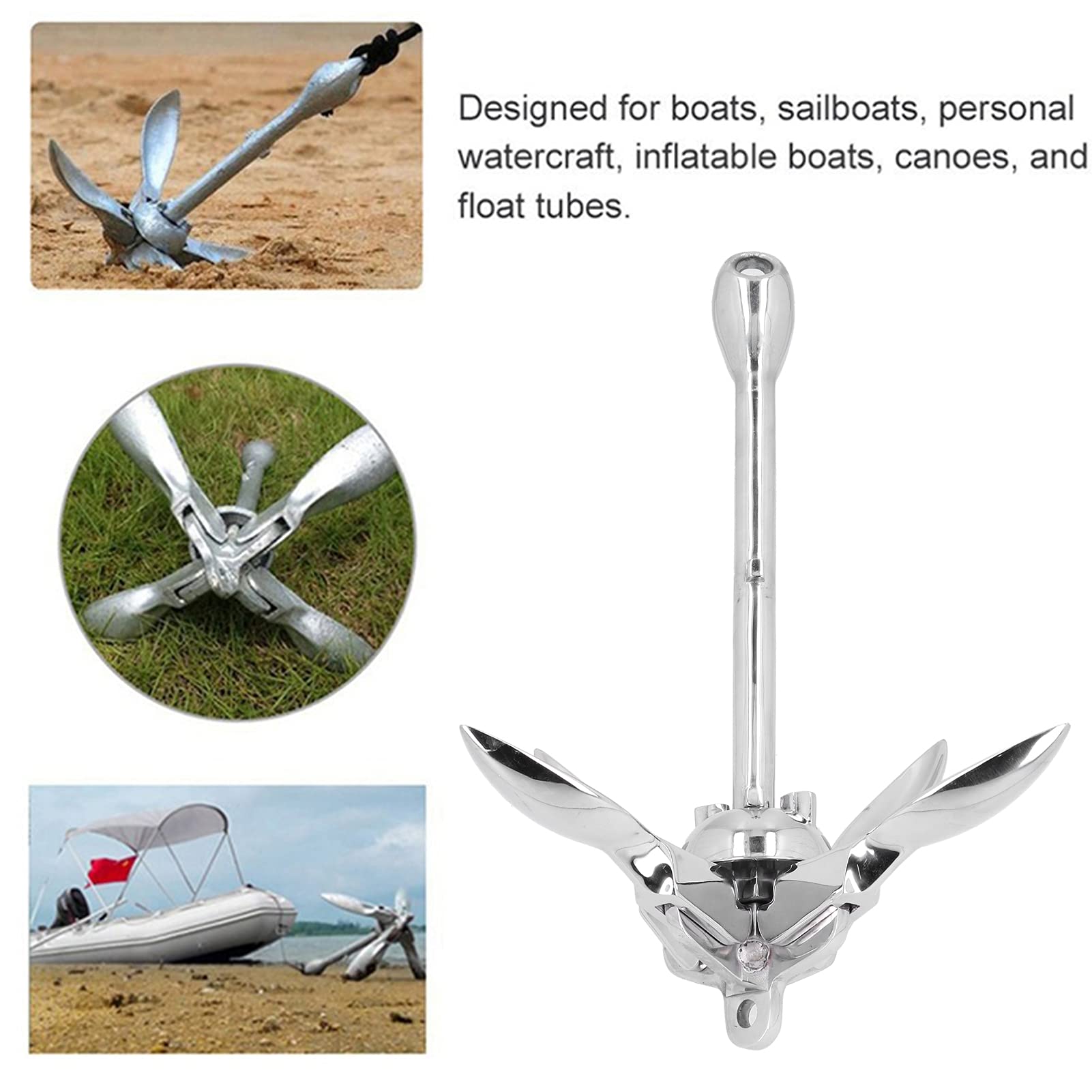 KIMISS 7lbs Foldable Grapnel Boat Anchor - 316 Stainless Steel Marine Hardware for Yachts, Fishing Boats & Small Watercraft | Perfect for Shallow Waters, Kayaking & Dinghy Mooring