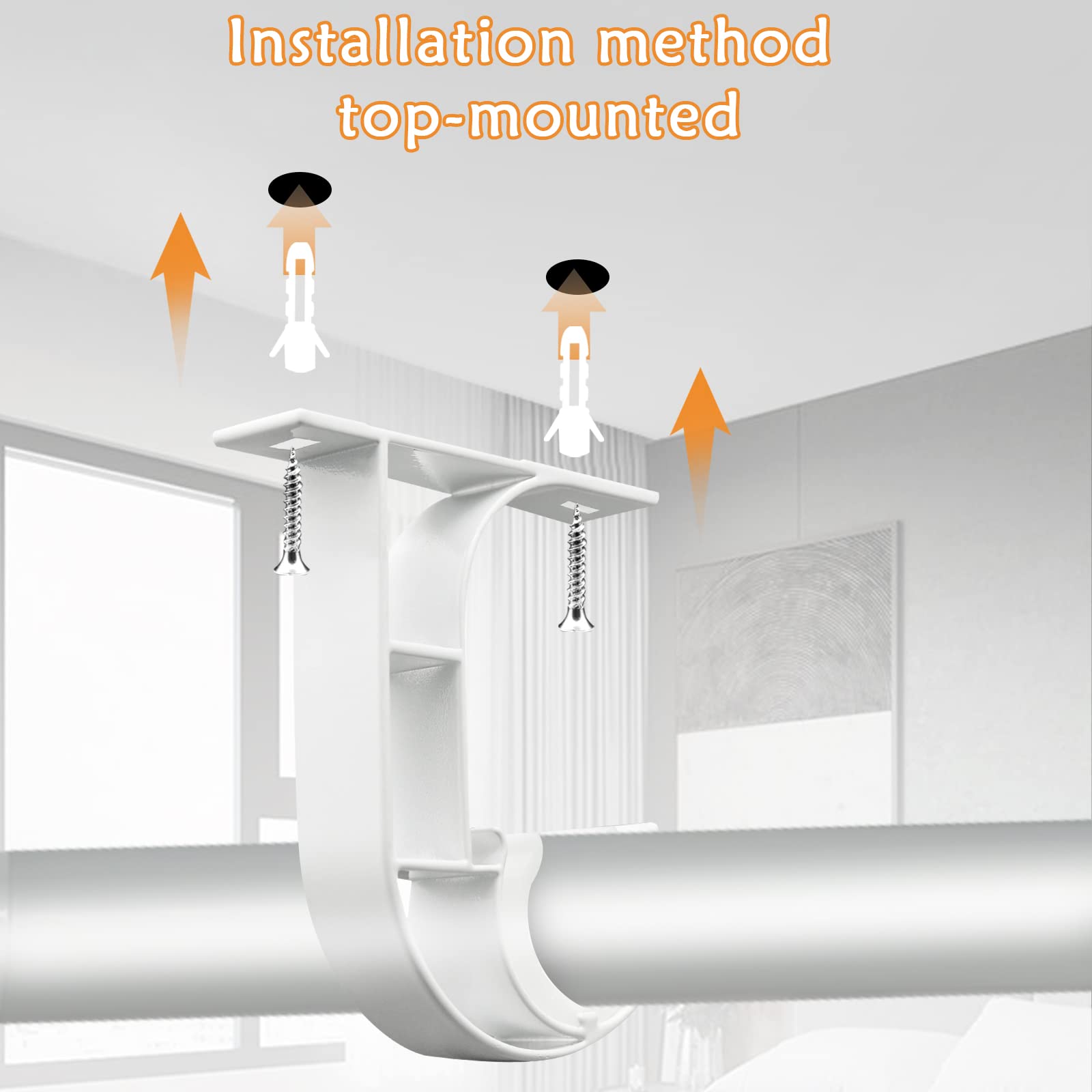 TOKPLNU Heavy Duty Ceiling Curtain Rod Hooks - 1 Inch White Curtain Rod Holders (Set of 2) - Perfect for Living Room, Bedroom & Dorm Window Treatments