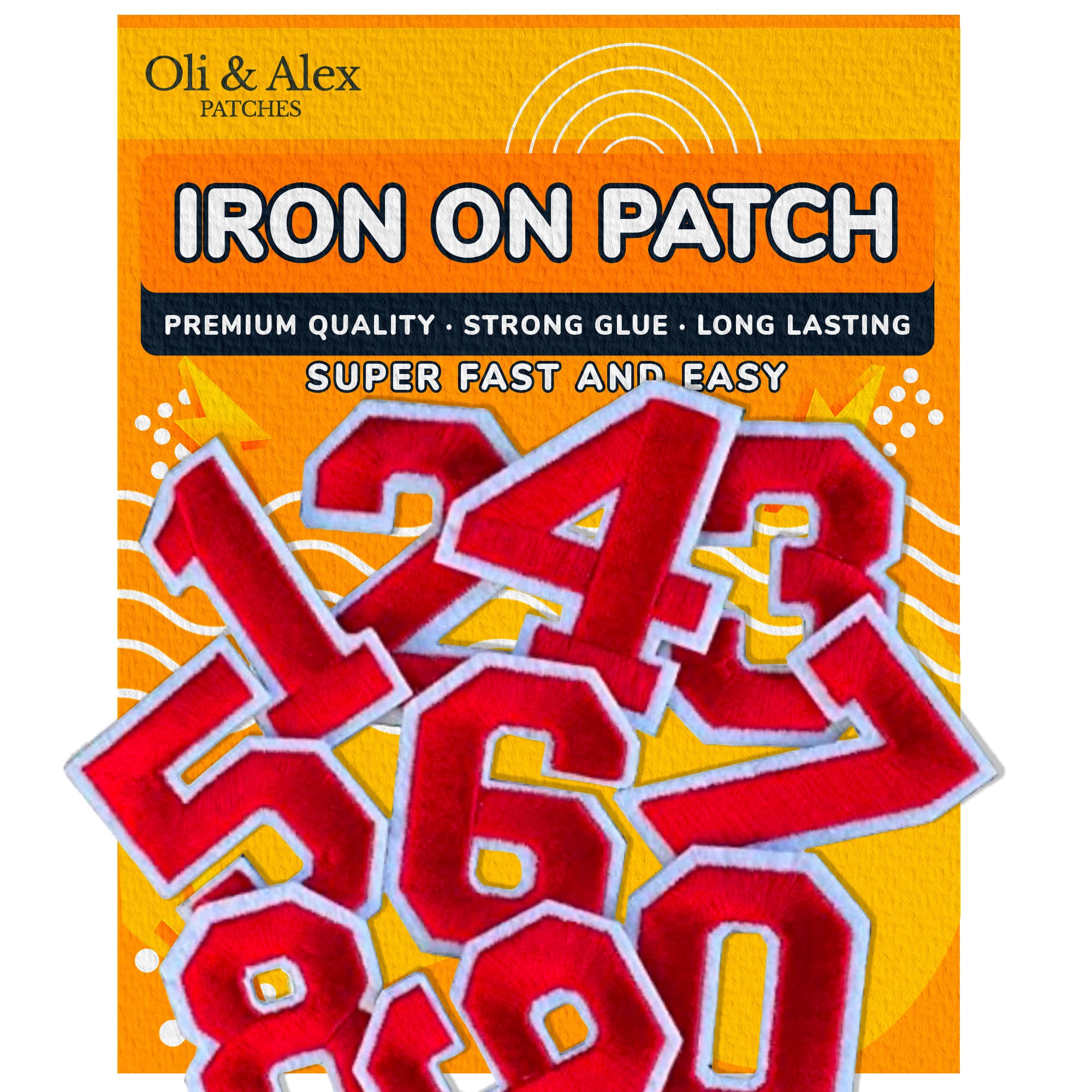 Iron On Numbers Patches - Red 0 to 9 Embroidered Applique (10pcs) - 1.85