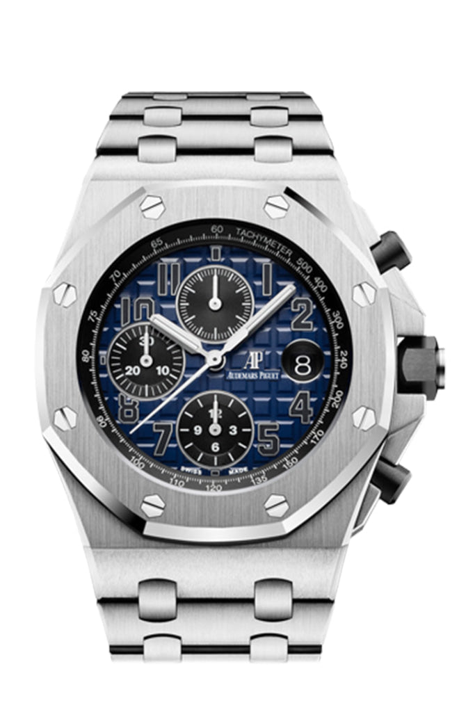 Audemars Piguet Royal Oak Offshore 42mm Chronograph Platinum Watch with Blue Dial - 26470PT.OO.1000PT.02 - Luxury Sports Watch for Men, Perfect for Business Meetings & Special Occasions
