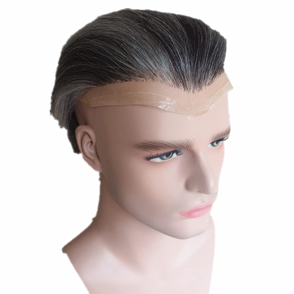 Natural Black & 40% Gray Human Hair Toupee for Men - 10x8