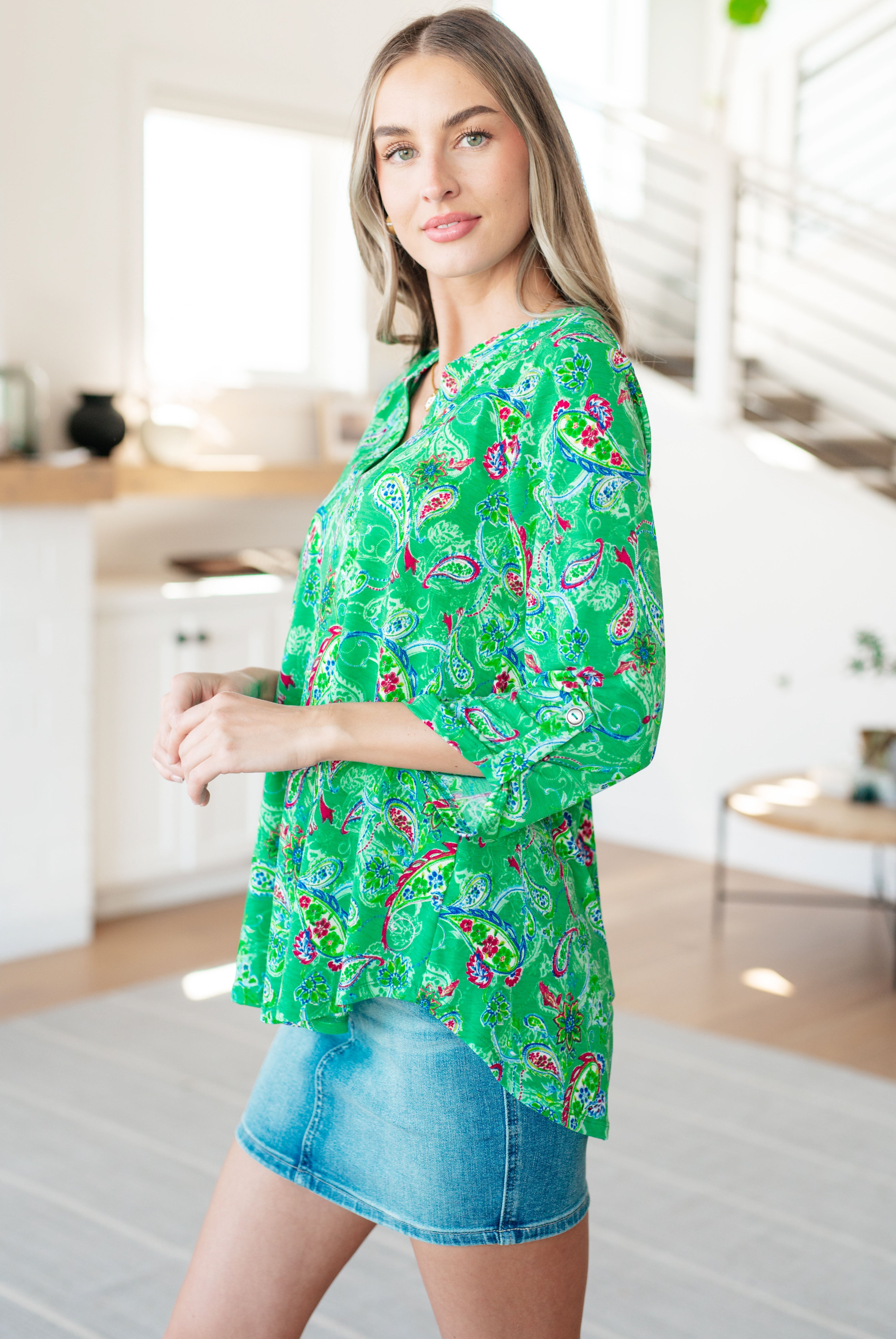Lizzy Top - Stylish Emerald & Magenta Paisley Print Women's Blouse | Perfect for Casual Outings, Parties & Office Wear