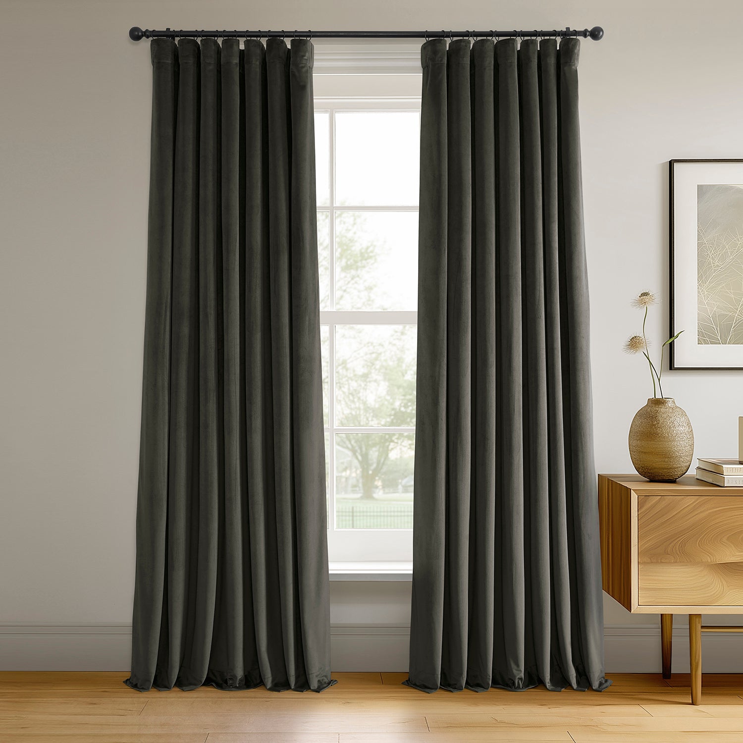 Gunmetal Grey Signature Velvet Blackout Curtains for Bedroom - Thermal Insulated Noise Reducing Window Drapes for Home Theater & Nursery