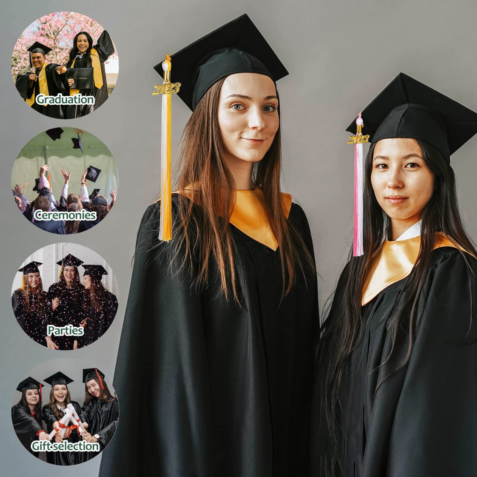 2023 Graduation Cap & Tassel Set - 8 Pack with Date Charms for High School & College Grads - Perfect for Graduation Parties, Photo Shoots & Decorations