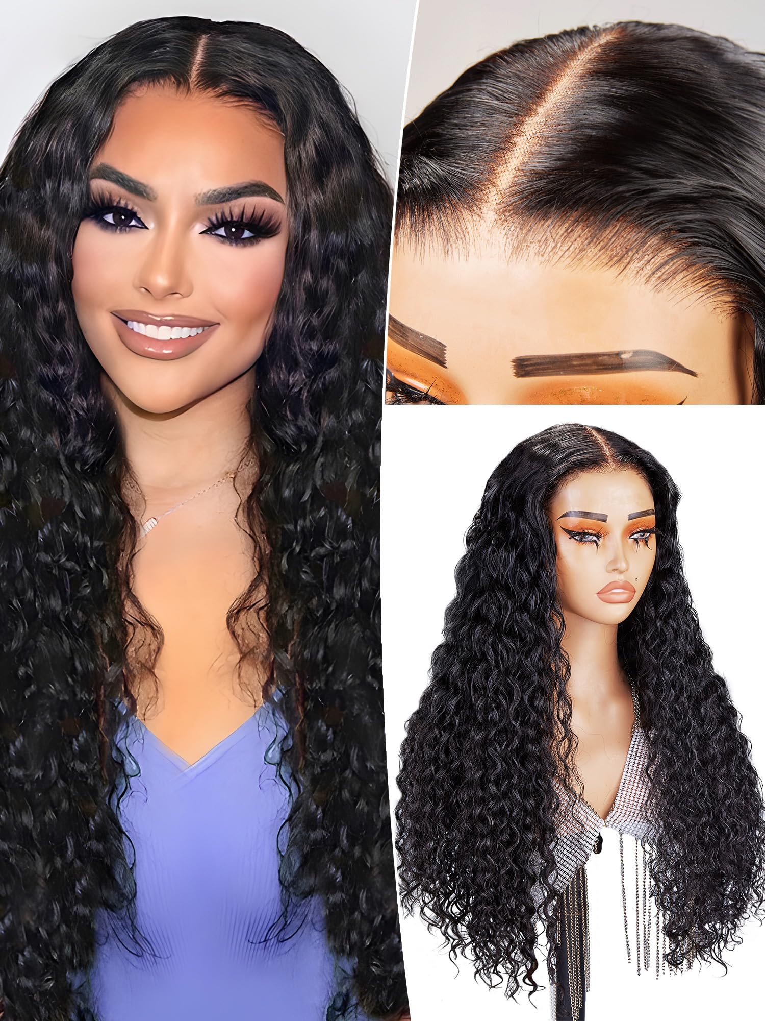 Deep Wave Lace Front Wigs Human Hair 7x5 HD Lace Pre-Plucked Glueless Wigs 200% Density 22inch - Natural Black Women Wigs for Christmas Gifts, Parties & Daily Wear