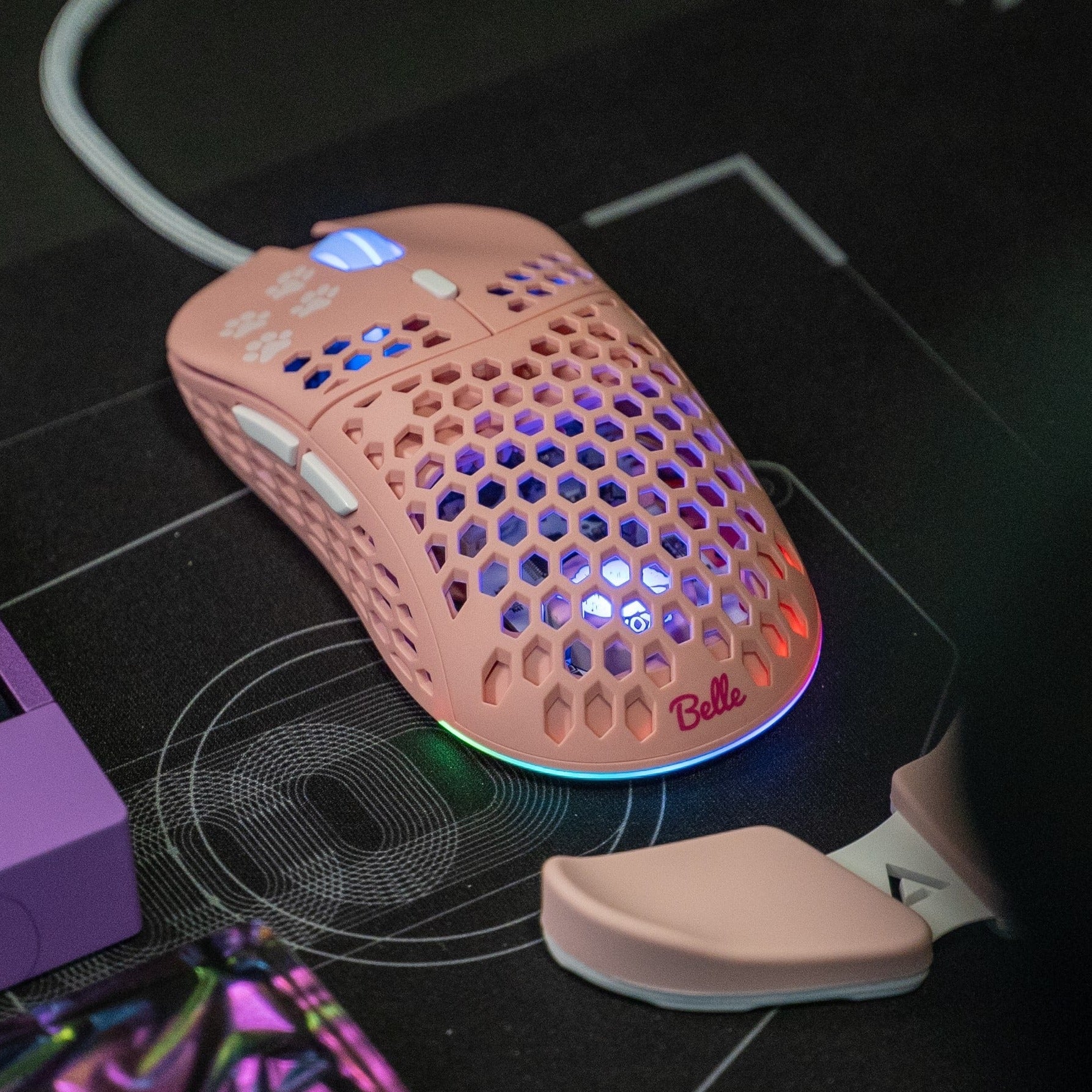 Belle Delphine X Ghost M1 UltraLight Gaming Mouse - Wireless RGB Kitty Pink Design for PC & Mac - Perfect for FPS, MOBA & Streaming Gamers