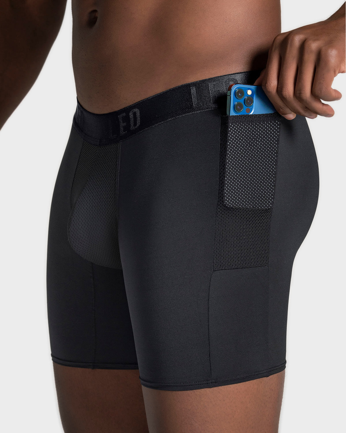 Breathable Long Athletic Boxer Briefs with Side Pocket - Moisture-Wicking Men's Underwear for Sports & Workout