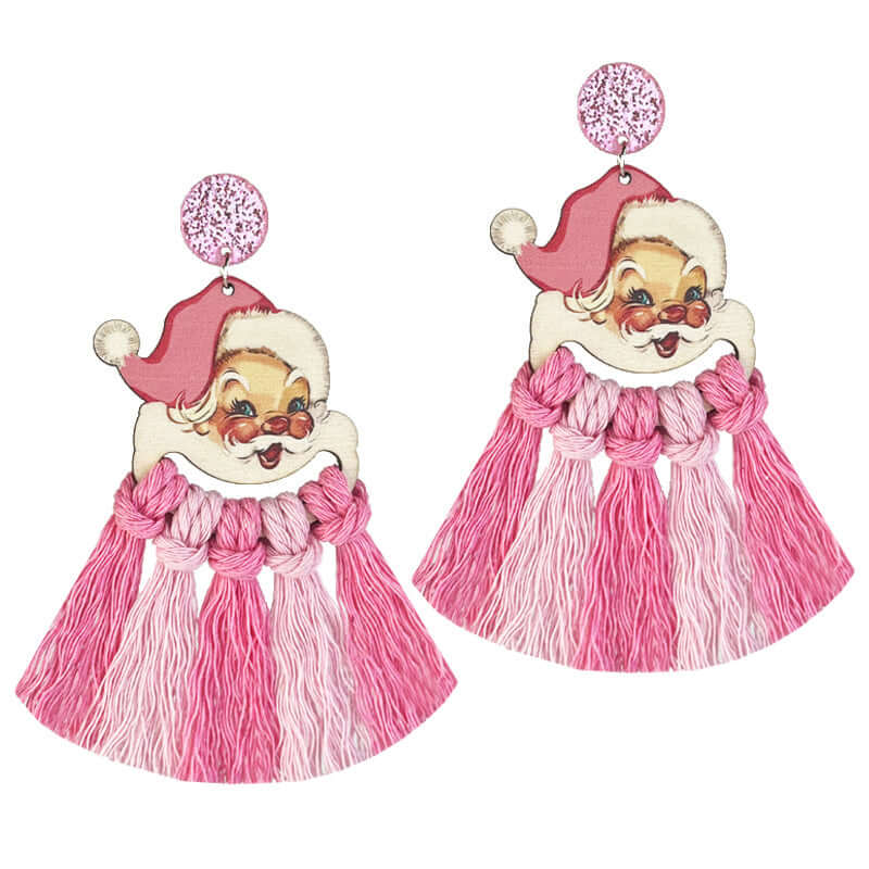 Colorful Santa Claus Woven Tassel Drop Earrings HY1001 | Christmas Party Jewelry, Holiday Gift for Women, Festive Accessories for Xmas Celebration