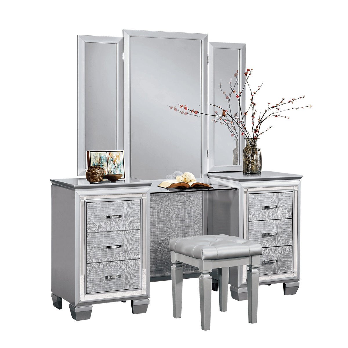 Allura Silver Bathroom Vanity Unit with Sink & Mirror - Modern Freestanding Vanity for Bathroom Remodel & Home Decor