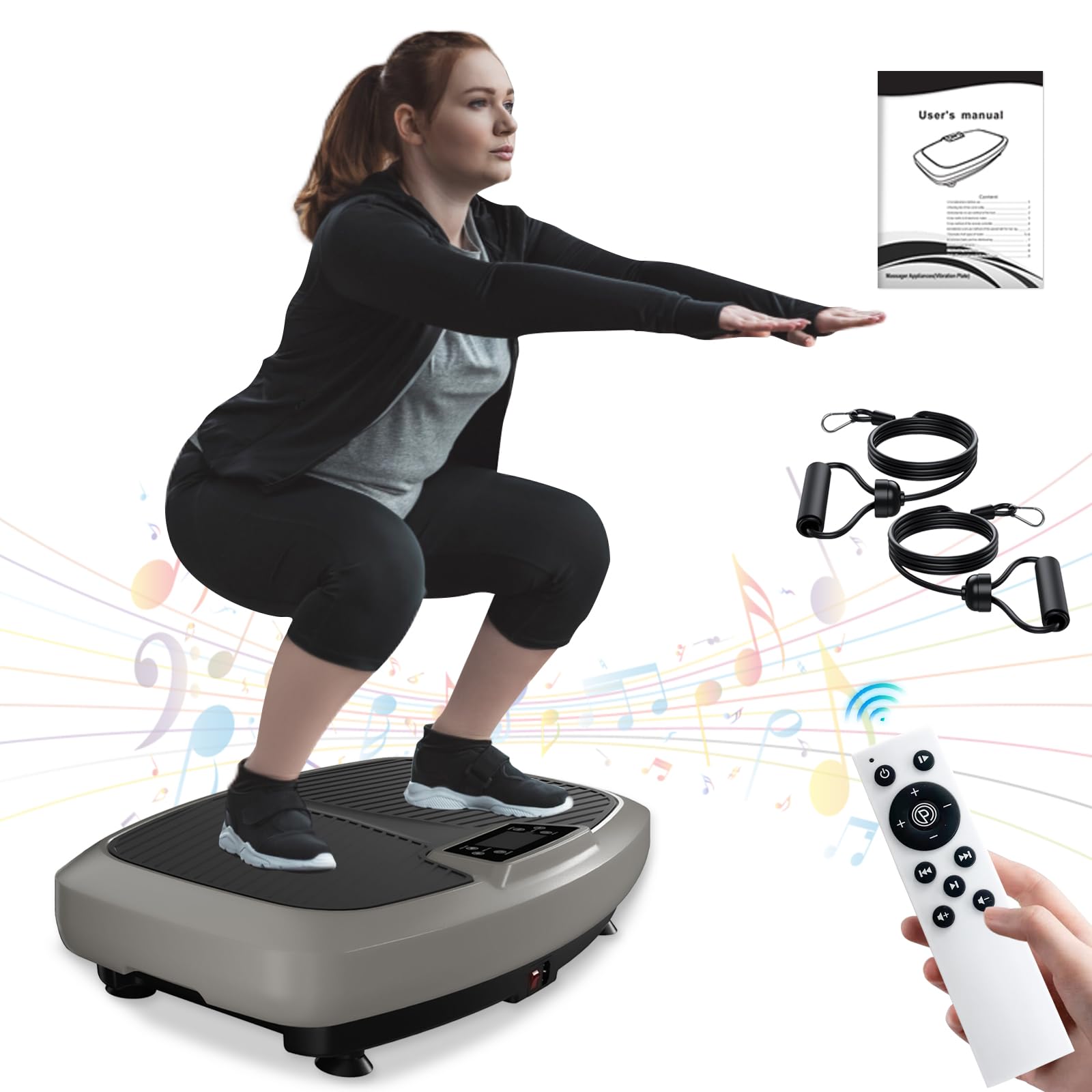 Whole Body Vibration Plate Machine for Home Workout - Lymphatic Drainage, Weight Loss & Fitness Training with Pilates Bar & Resistance Bands (Remote Included) - Perfect for Home Gym, Physical Therapy & Recovery