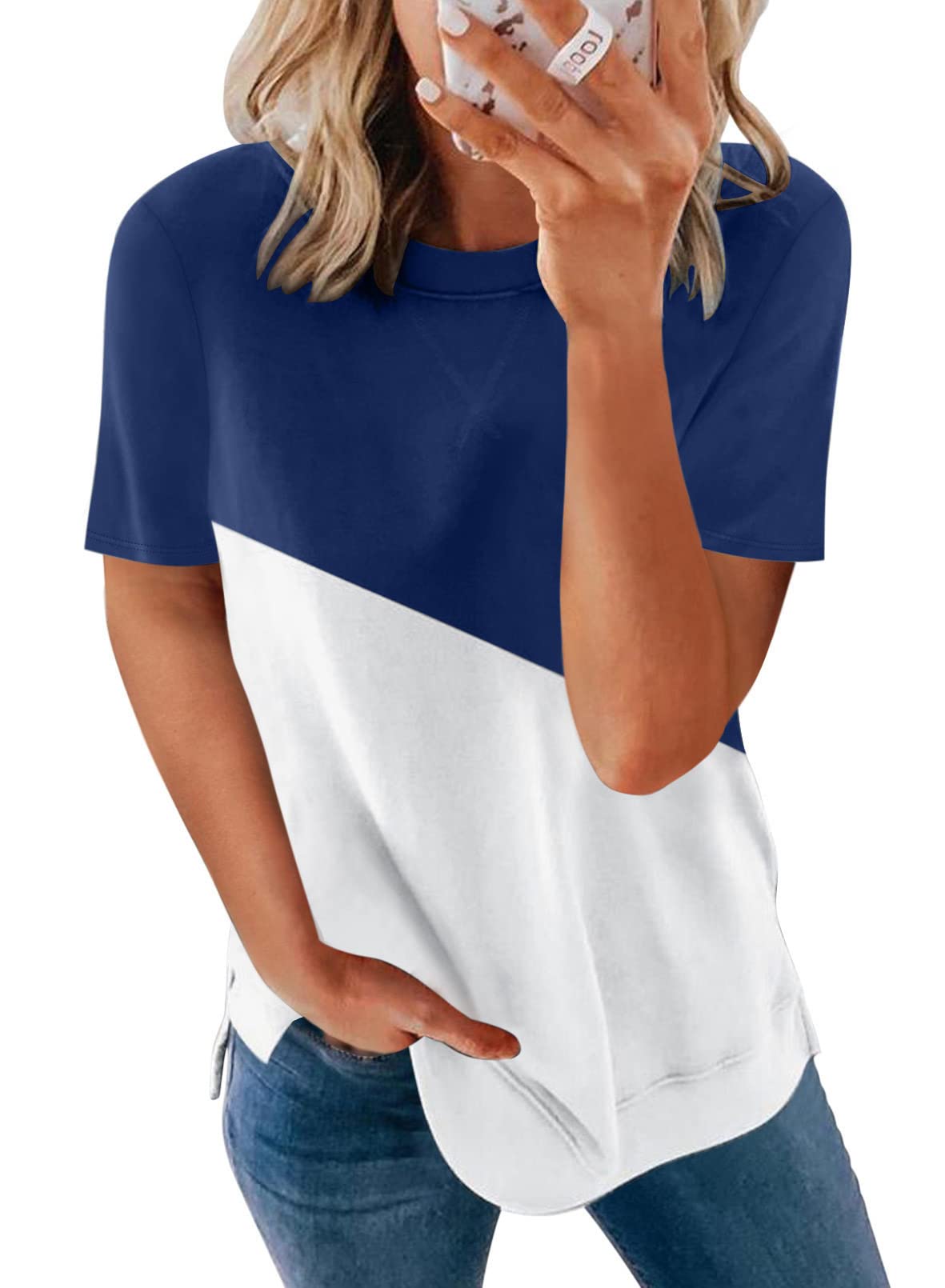 SHEWIN Women's Summer Casual Short Sleeve T-Shirt - Loose Fit Comfortable Cotton Tee for Outfits, Beach, Travel & Everyday Wear
