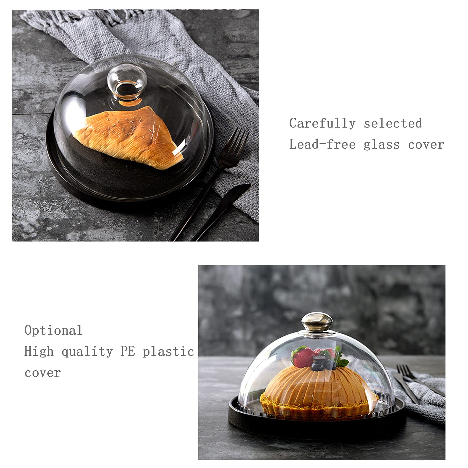 9/11-Inch Black Porcelain Cake Stand with Glass Dome Lid - Multi-Functional Serving Platter for Cupcakes, Desserts, and Party Decor - Elegant Display for Weddings, Birthdays, and Tea Parties