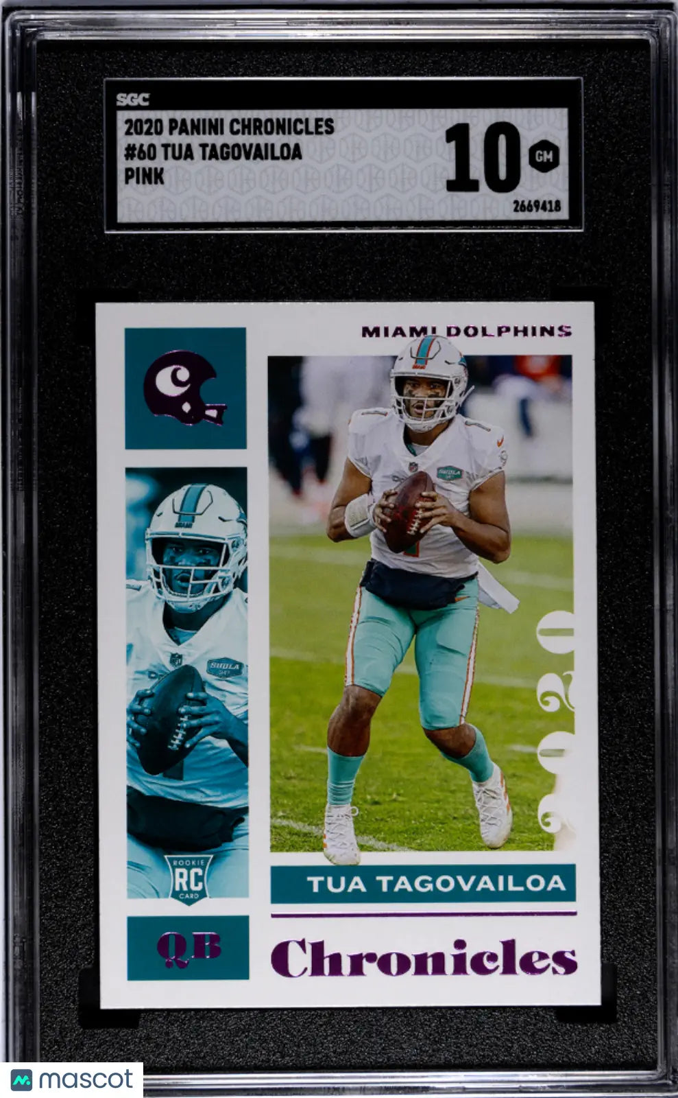 2020 Panini Chronicles Tua Tagovailoa Rookie Card Pink SGC 10 Gem Mint - Perfect for NFL Collectors & Miami Dolphins Fans, Great for Displaying in Sports Memorabilia Collections