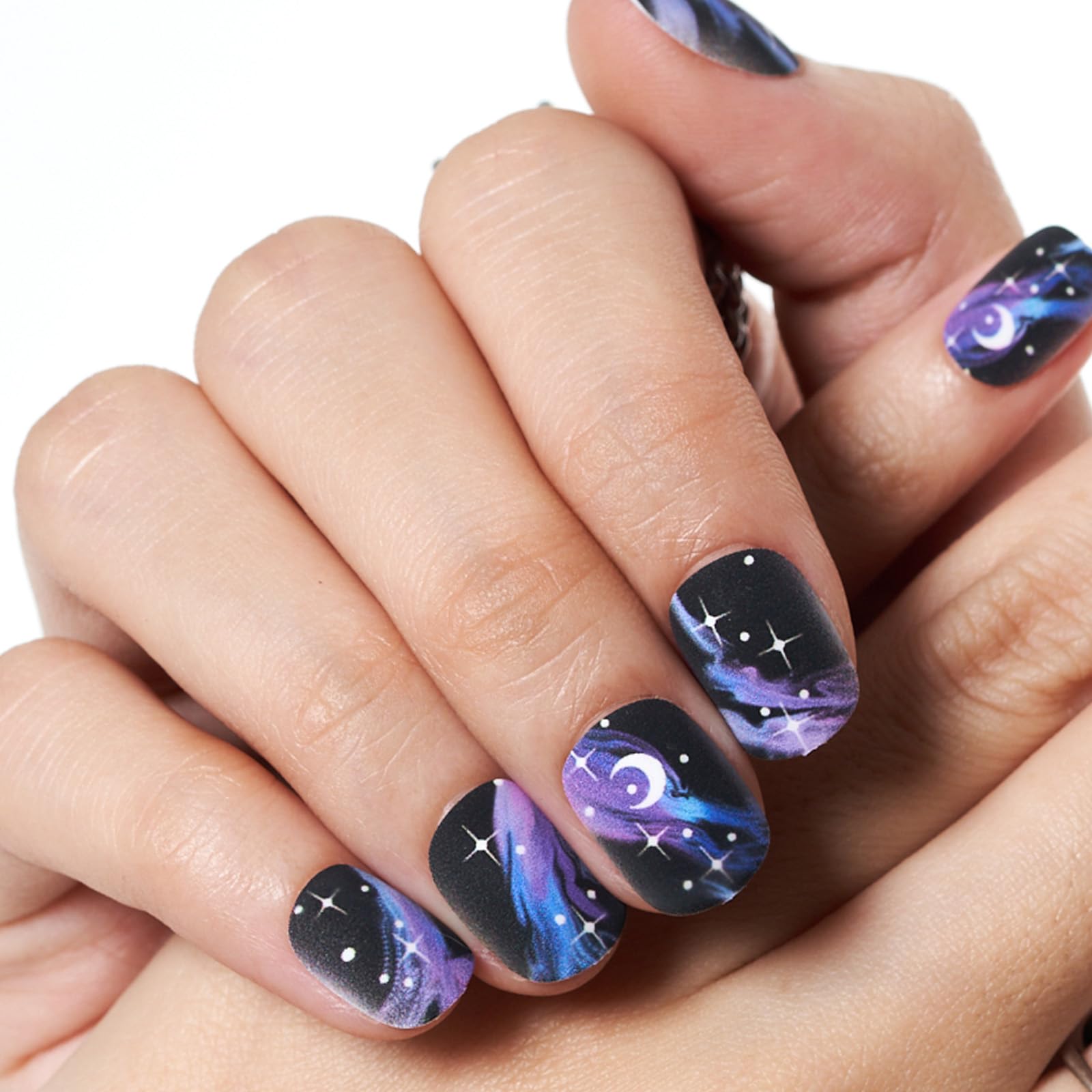 Glamermaid Extra Short Squoval Press On Nails - 24Pcs Matte Round Reusable Fake Nails with Galaxy Purple Mist & Milky Way Gel Glue - UV Finish Acrylic False Nails Manicure Kit for Women | Perfect for Parties, Weddings, and Everyday Glam