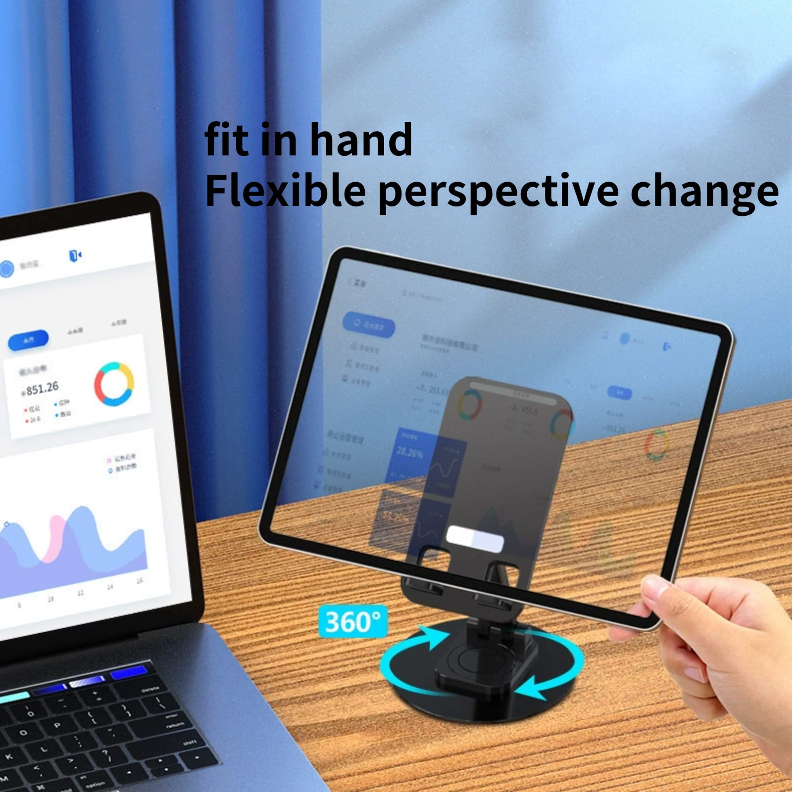 Portable Aluminum Foldable Phone Stand Holder with 360° Rotating Base - Adjustable Height & Angle - Perfect for Home Office, Video Calls, Watching Movies & Hands-Free Use (Compatible with All Smartphones)