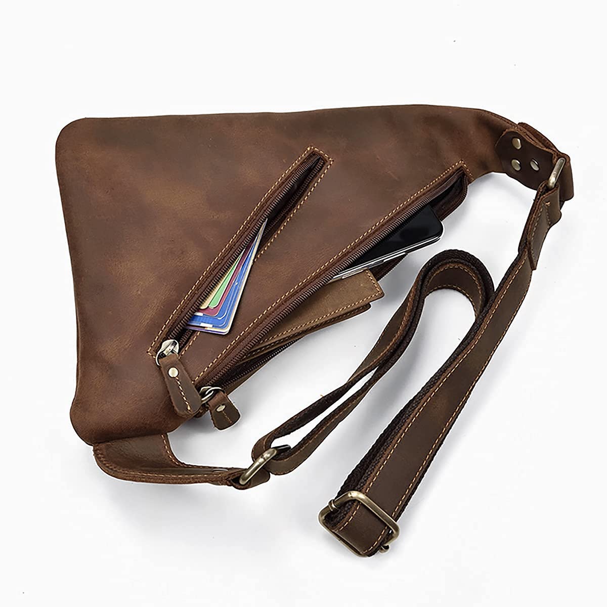 Men's Leather Crossbody Sling Backpack - Travel Hiking Chest Bag Daypack (Coffee Brown) - Perfect for Outdoor Adventures, Commuting & Daily Use