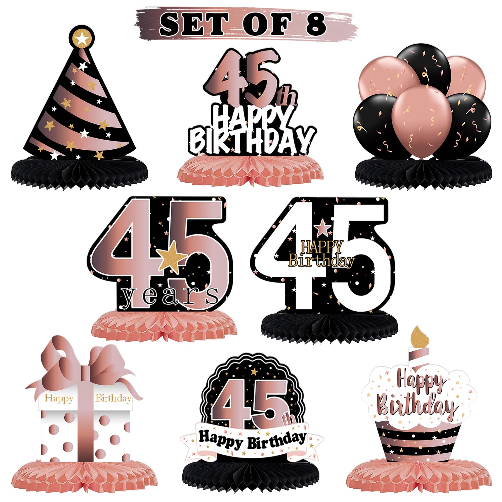 LINGTEER Rose Gold 45th Birthday Honeycomb Centerpieces - Cheers to 45 Years Party Decorations, Table Decor & Gift Sign for Anniversary Celebrations, Home Decor, and Special Occasions