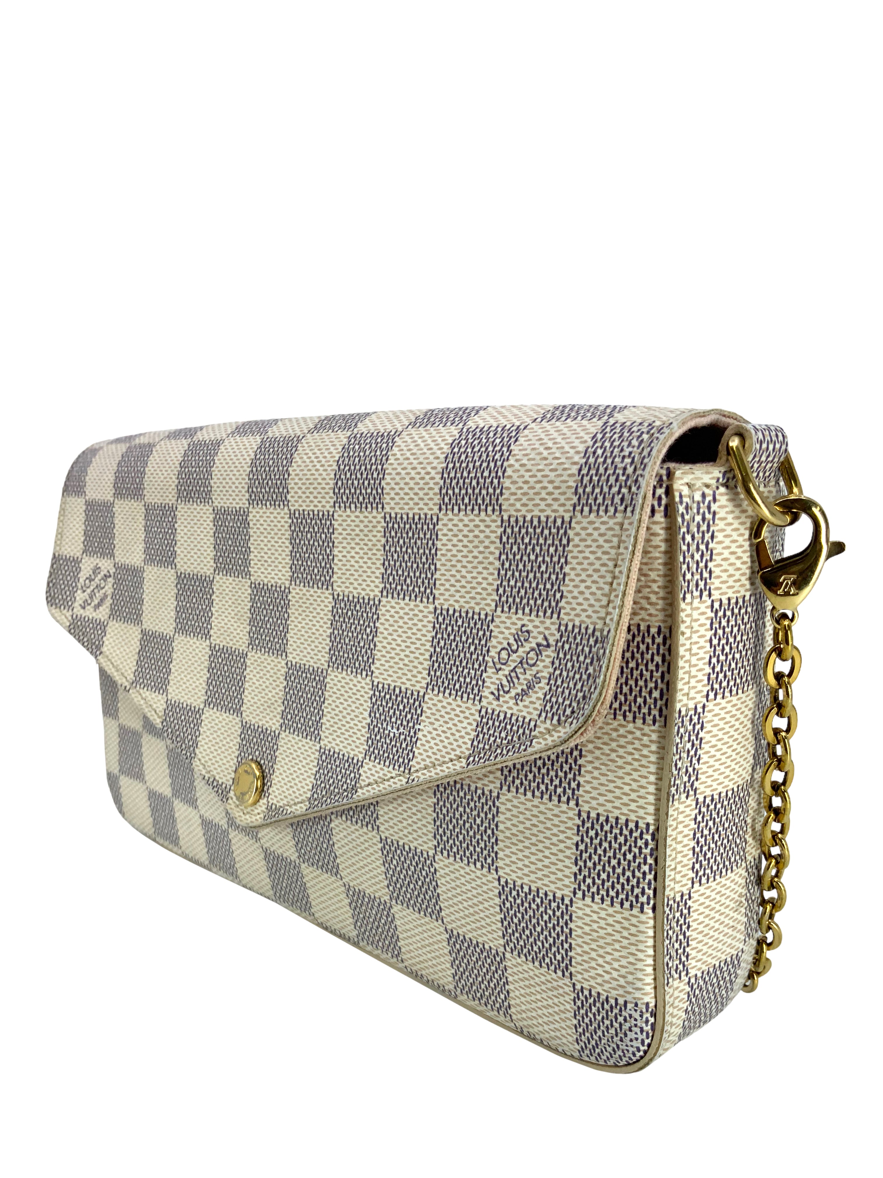 Authentic LOUIS VUITTON Damier Azur Pochette Felicie Chain Wallet Crossbody Bag - Luxury Designer Handbag for Women, Perfect for Evening Parties & Daily Use