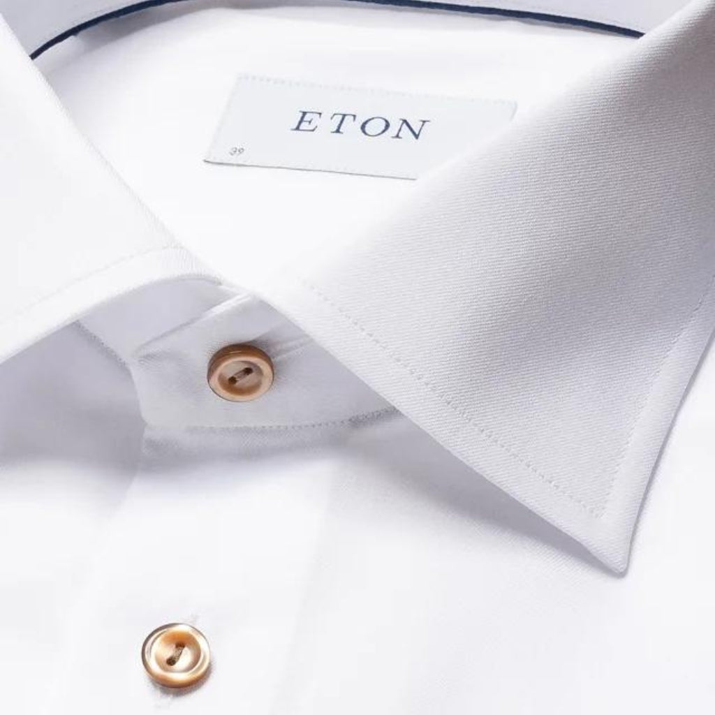 ETON Men's Classic Fit Twill Long Sleeve Dress Shirt - Single Cuff, White | Formal Office Wear & Business Attire