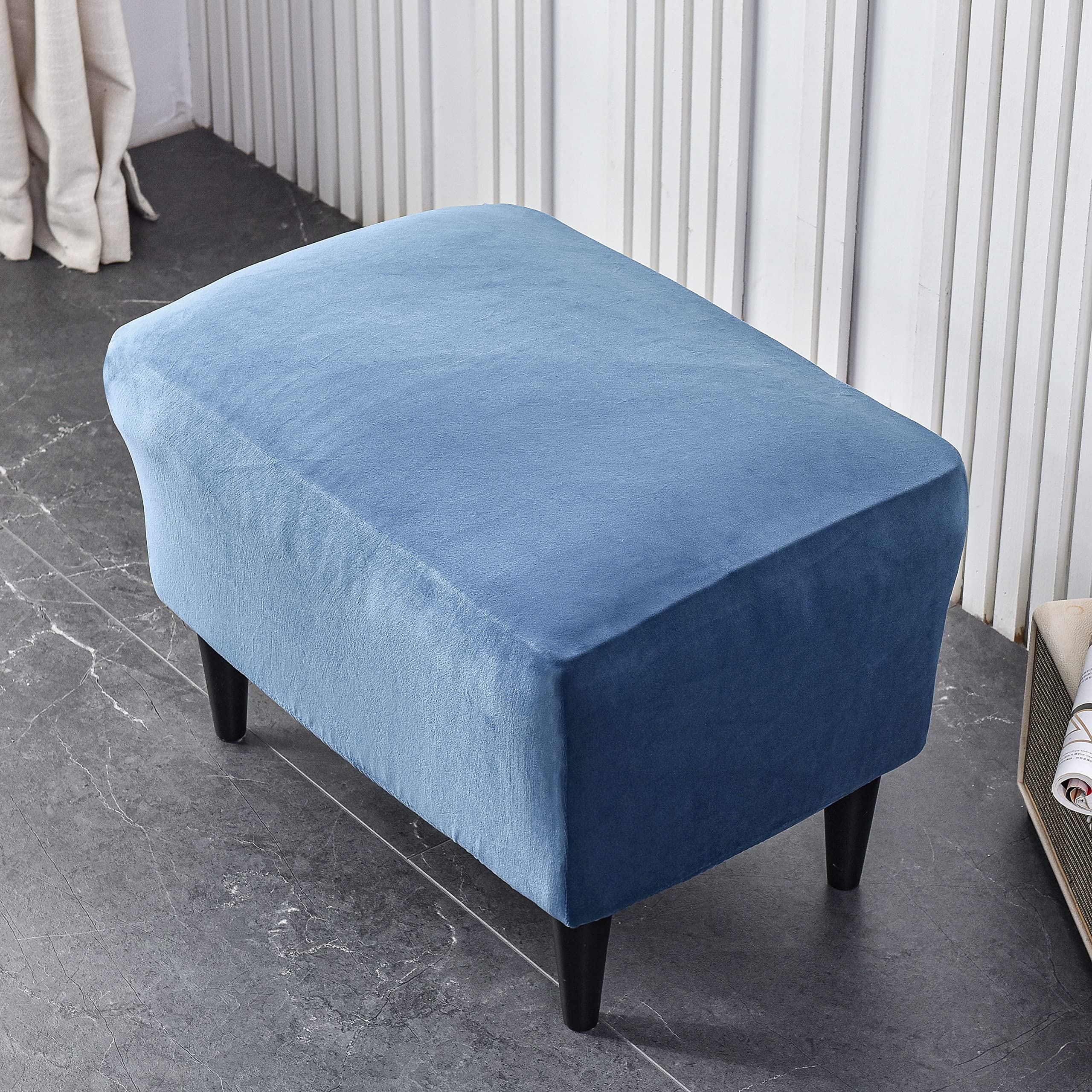 Premium Velvet Ottoman Chair Cover X-Large - Stretchable Rectangle Storage Stool Slipcover with Elastic Bottom - Footrest & Sofa Protector for Living Room, Bedroom, Nursery Decor