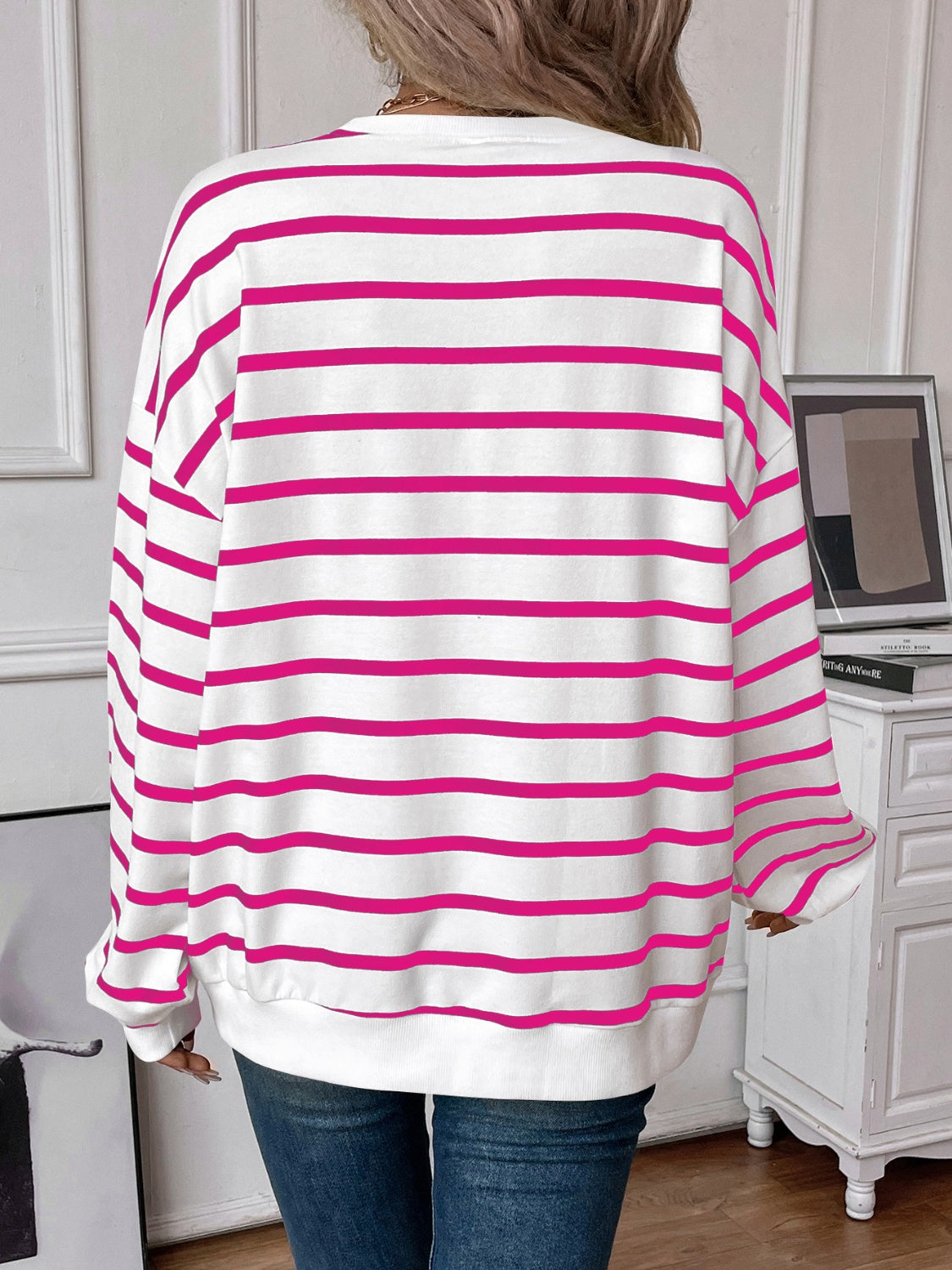 Lovelet Striped Round Neck Long Sleeve Sweatshirt for Women - Cozy Casual Pullover Top for Fall & Winter - Perfect for Outfits, Layering and Daily Wear