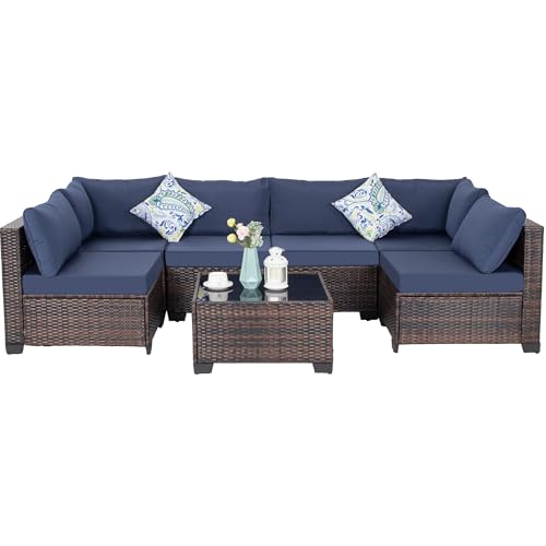 Brown Rattan/Navy Blue Cushion
