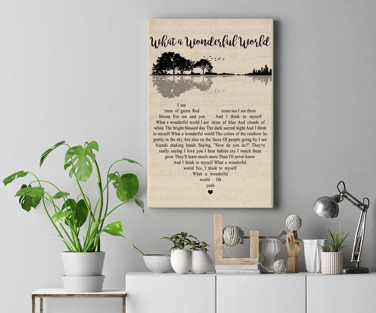 Wonderful World Lyrics Framed Canvas Print - 16x24 Wall Art for Home Decor
