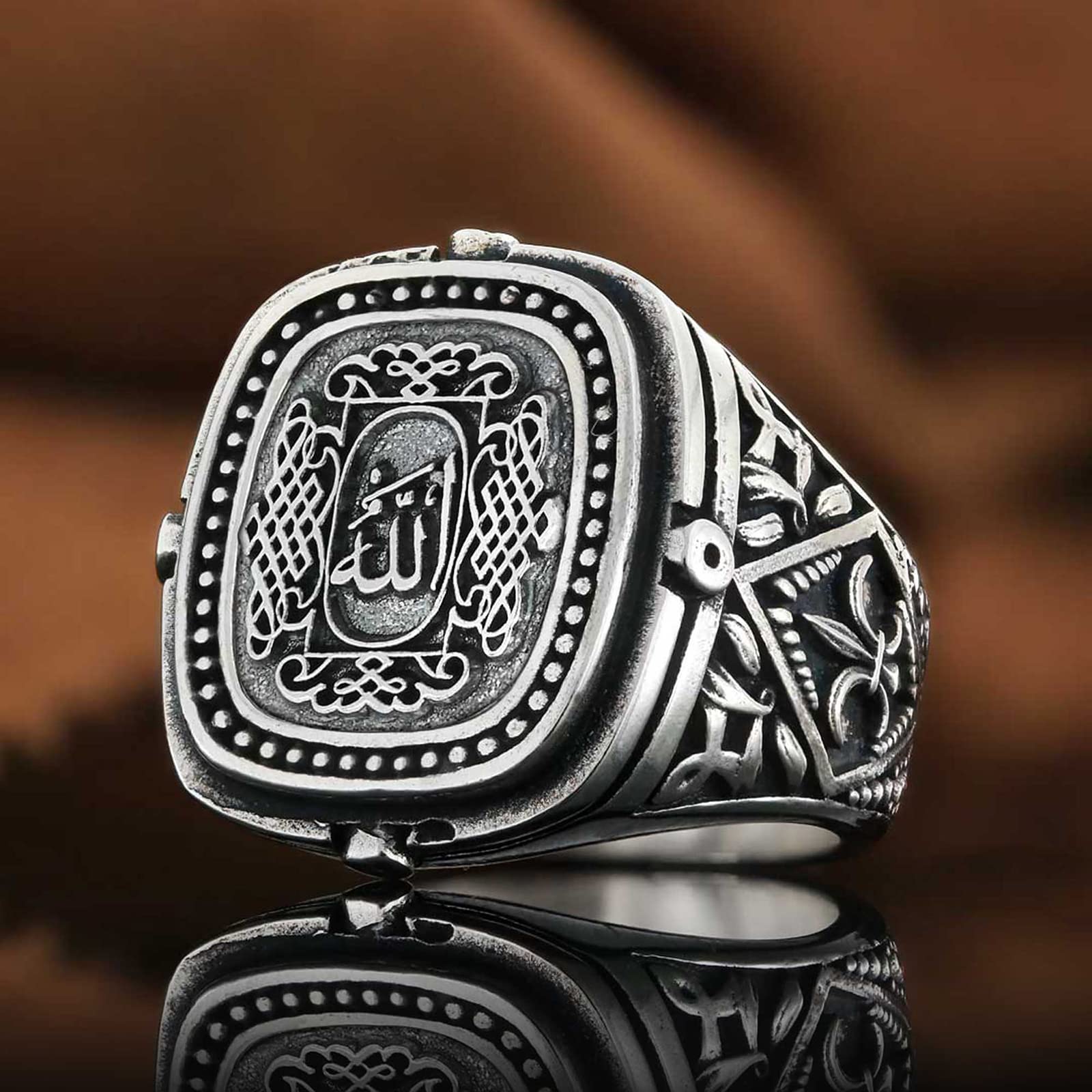 Allah Signet Ring for Men - Islamic Jewelry with Bismillah Engraving, Gold Coated Arabic Ring, Muslim Gift for Eid & Wedding | Religious Jewelry for Daily Wear & Special Occasions