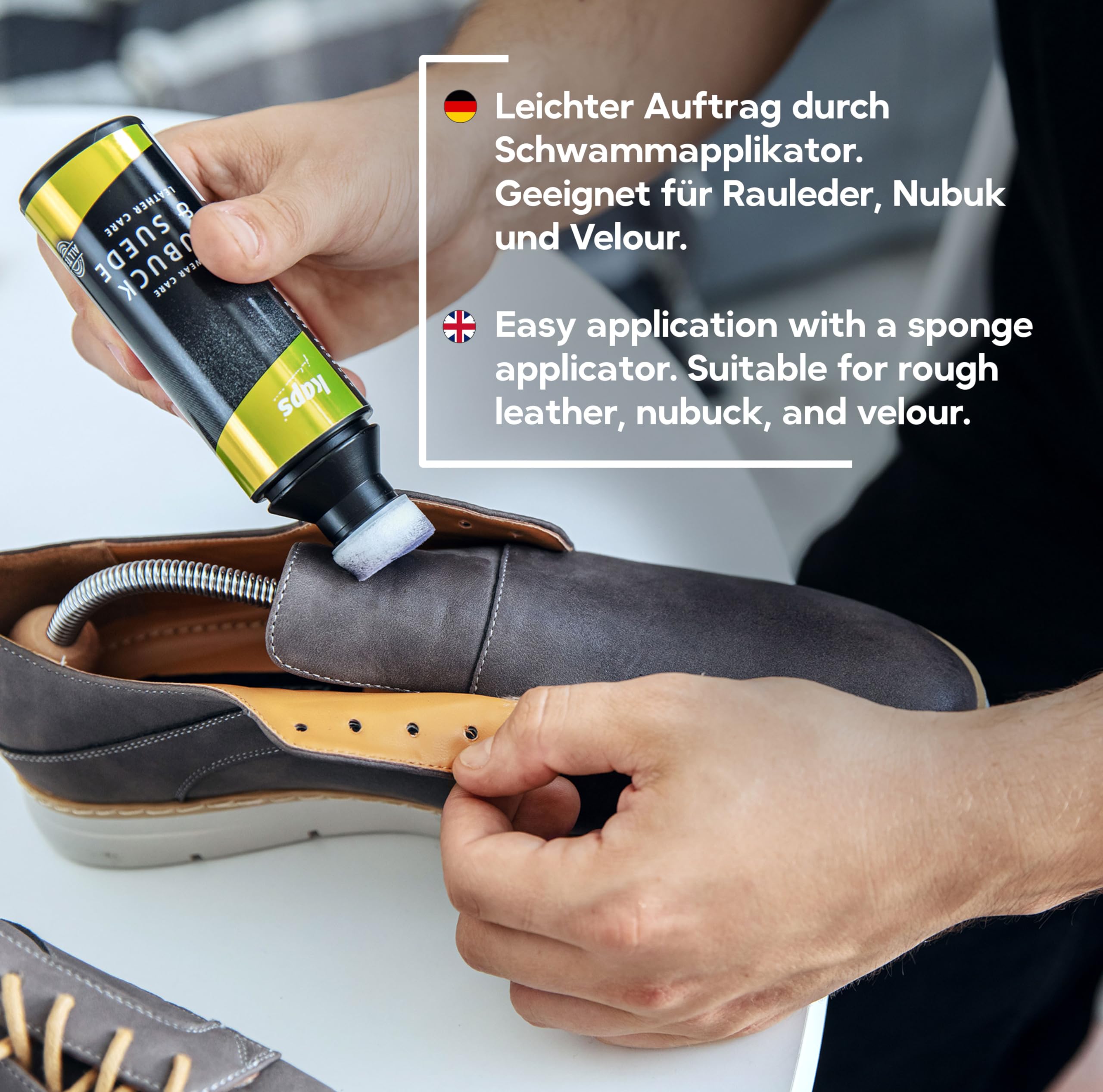 Premium Kaps Shoe Conditioner for Nubuck & Suede Leather – Protective Cleaner with Sponge Applicator, 7 Color Options – Ideal for Boots, Sneakers & Handbag Care