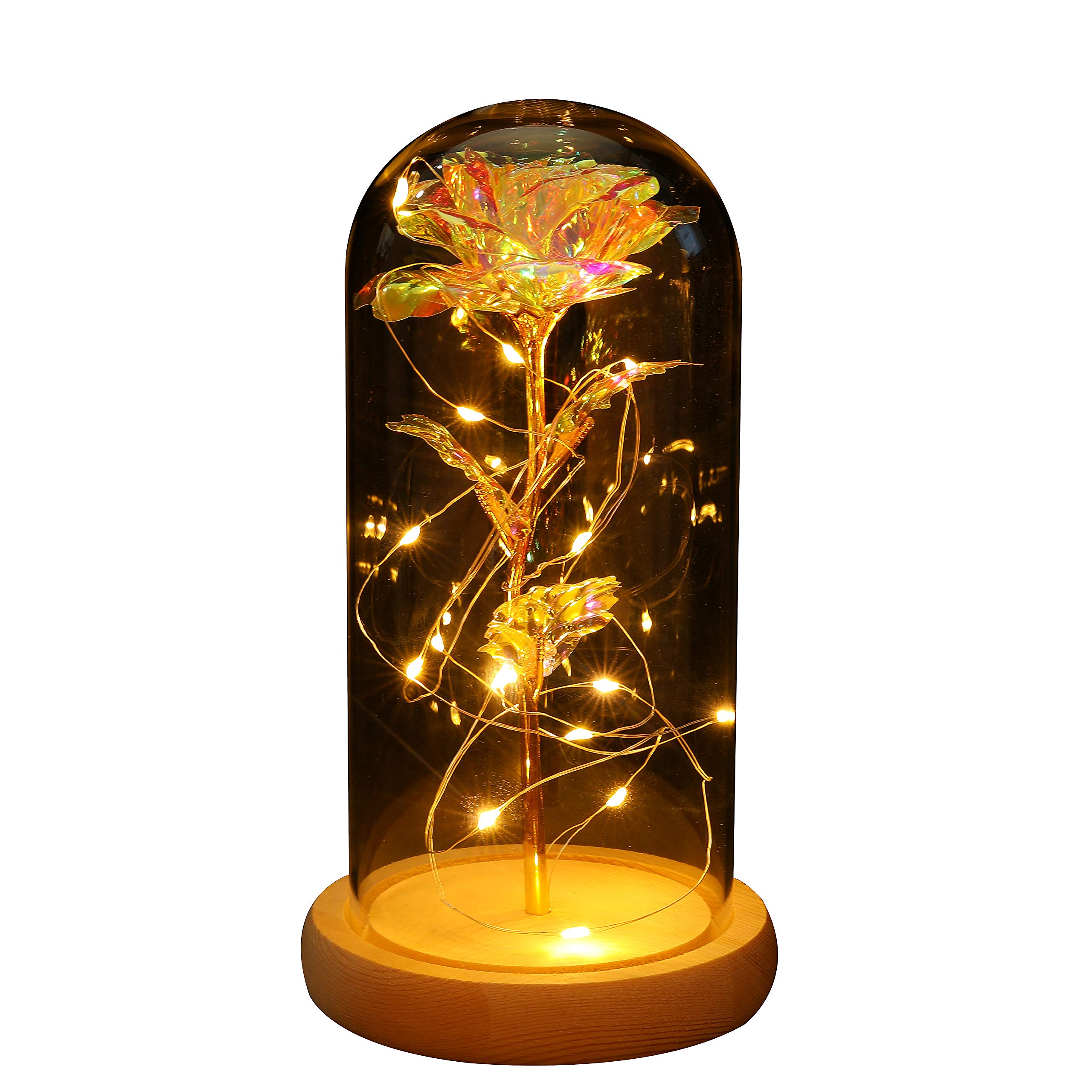 Enchanted Beauty and The Beast Rose - LED Light Glass Dome with Galaxy Artificial Rose for Forever Love - Perfect for Birthday, Christmas, Wedding, Anniversary Gifts - Home Decor, Romantic Proposal, Disney Themed Party, Fairy Tale Inspired Centerpiece