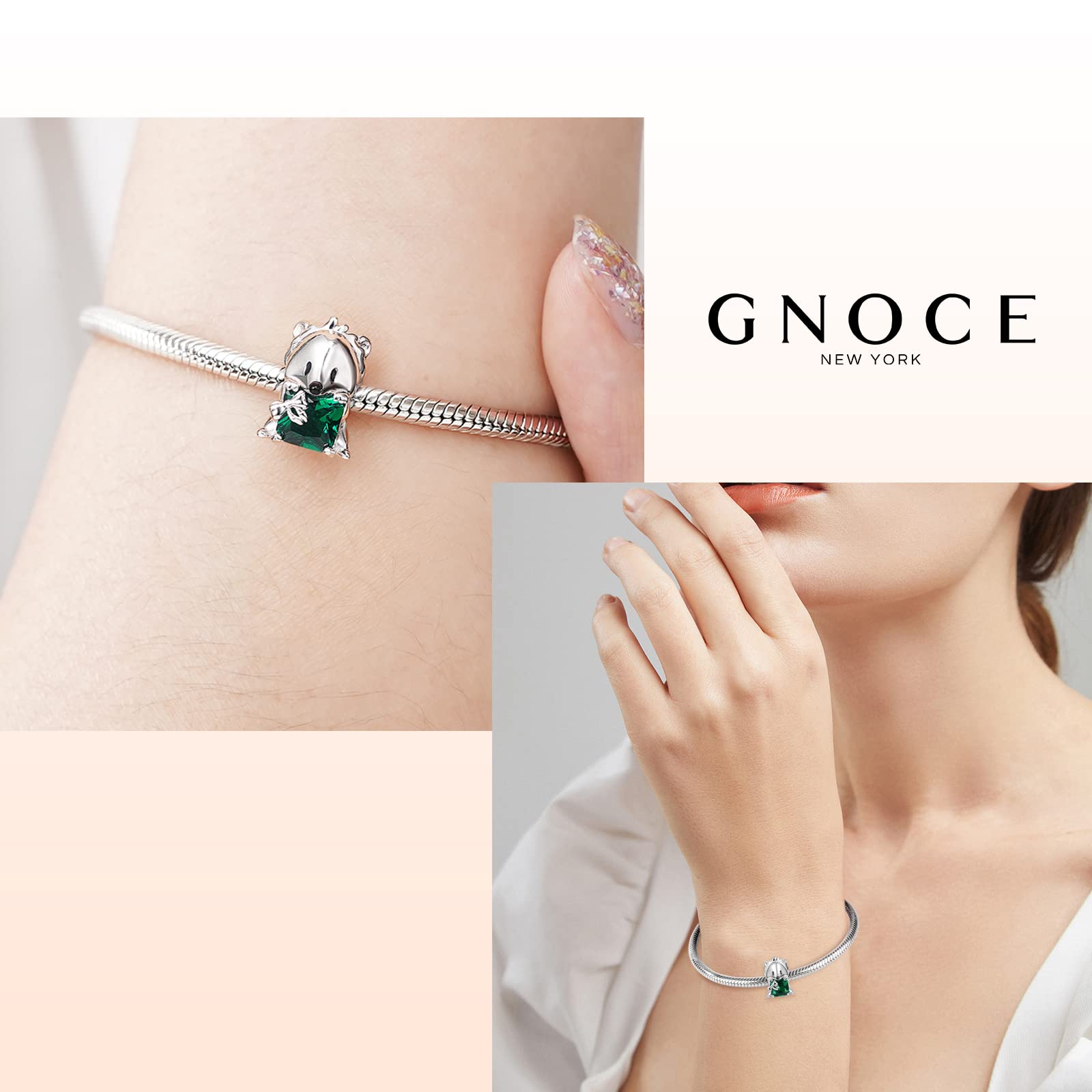 GNOCE 925 Sterling Silver Animal Charms - Cute Hedgehog, Wolf & Fox Heart Bead Jewelry for Women | Perfect Gift for Wife, Snake Chain Bracelet & Necklace | Ideal for Casual Wear, Date Nights & Special Occasions
