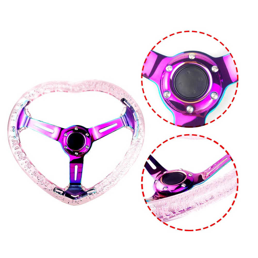 Universal Acrylic Racing Steering Wheel - Heart-Shaped Design, Fits Most Vehicles, Racing Cars, RZR & Club Car (Pink) | Perfect for Racing Enthusiasts & Custom Car Modifications