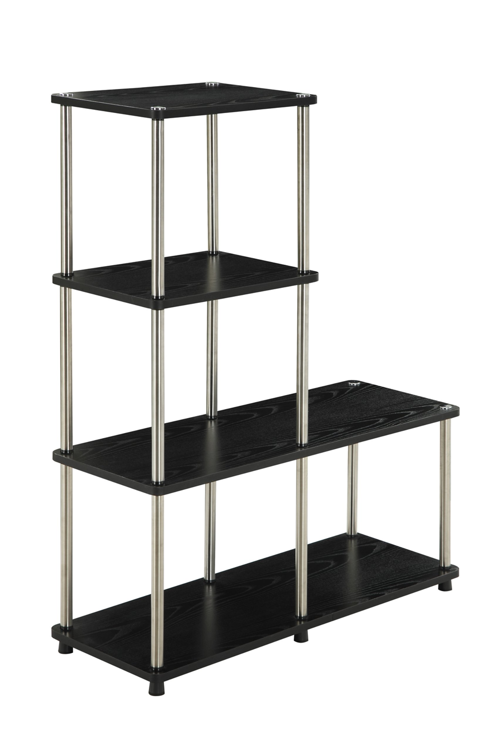 Convenience Concepts Designs2Go 4-Tier Multi-Shelf L-Shaped Bookshelf - Black | Space-Saving Storage for Books, Decor & Office Supplies | Perfect for Home, Office & Dorm Room Organization