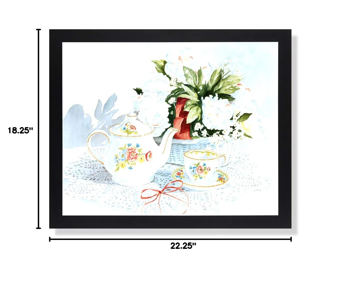 Victorian Tea Pot and Cup Floral Art Print in Black Frame - Perfect for Kitchen, Dining Room, or Tea Party Decor