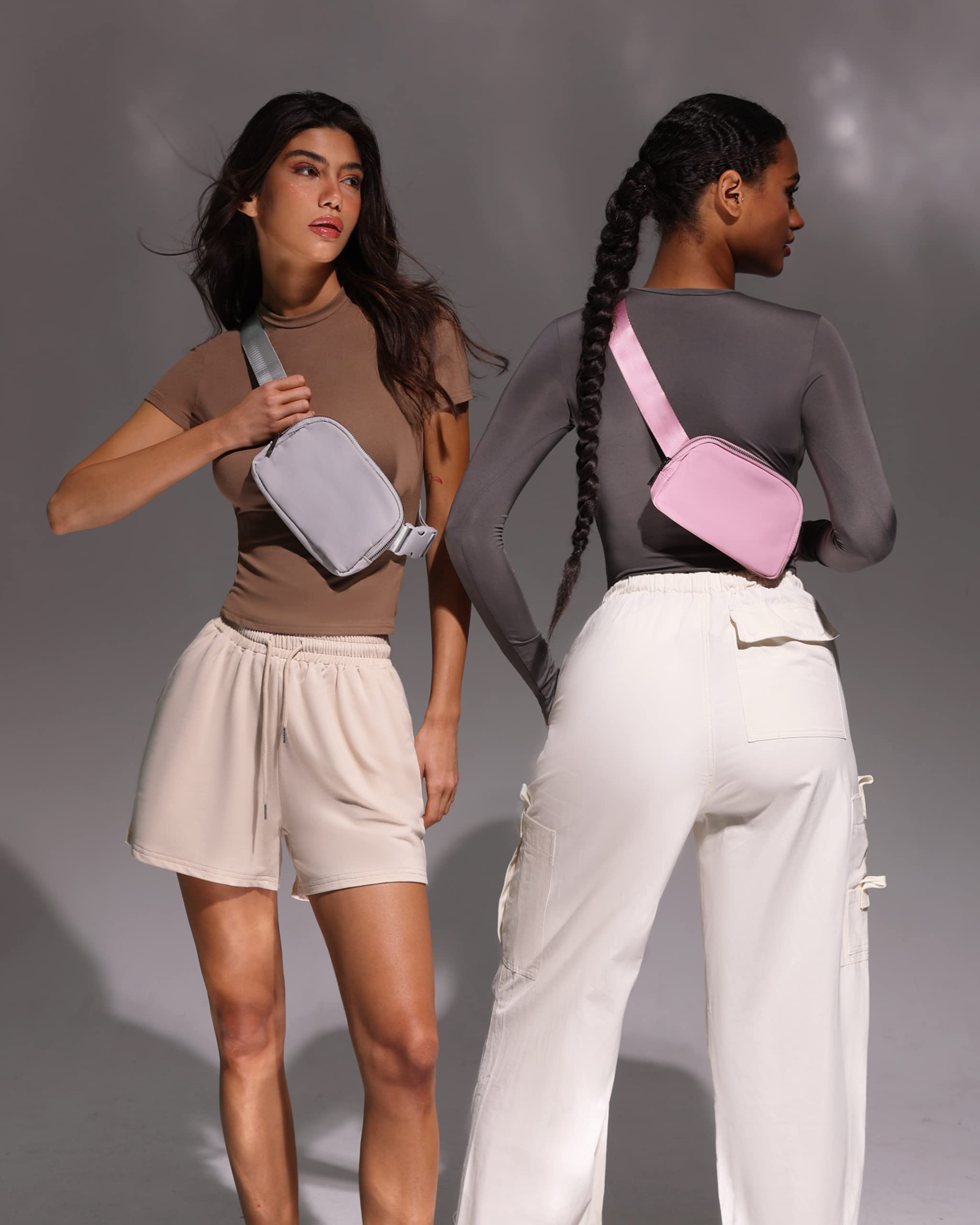 Trendy Waterproof Fanny Pack Crossbody Bag for Women & Men - Small Sling Waist Pack, Mini Belt Bag for Travel, Running, Hiking & Everyday Use - Lulu Dupe in Ash Color