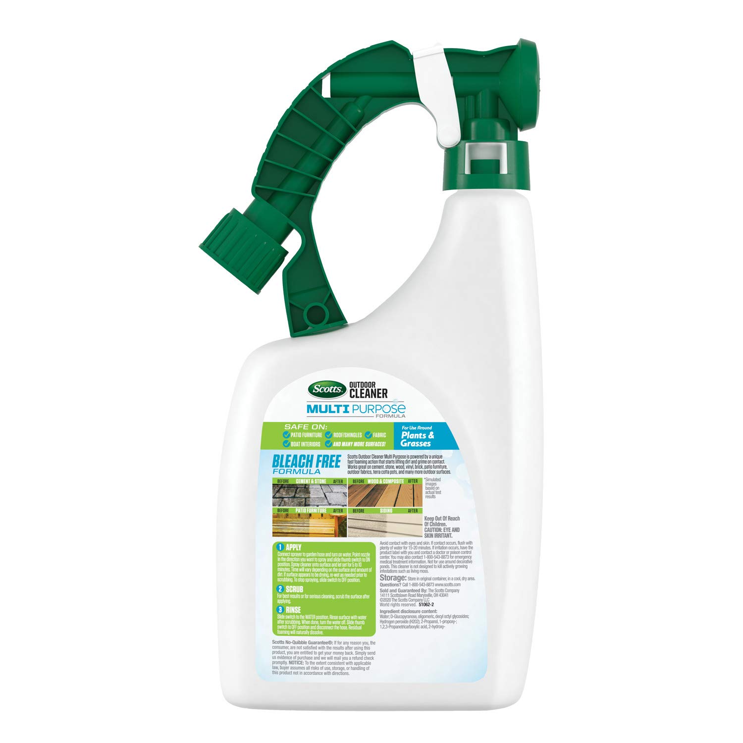 Scotts Outdoor Cleaner Multi-Purpose Formula - Ready-to-Spray, Bleach-Free Deck & Patio Cleaner for Wood, Stone, Siding & Outdoor Furniture - 32 oz for Easy Home Exterior Cleaning & Maintenance